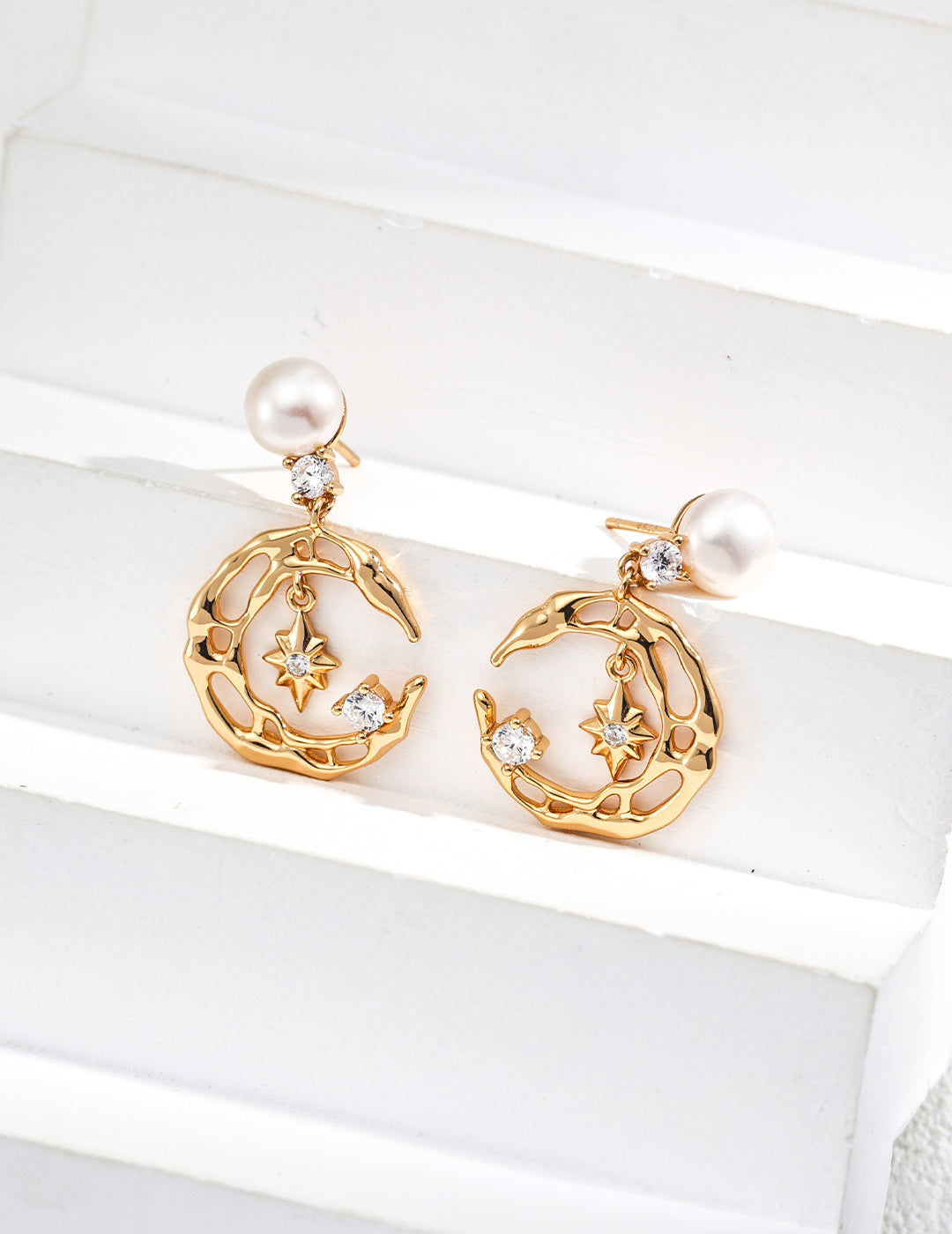 Natural Pearl Star and Moon Earrings