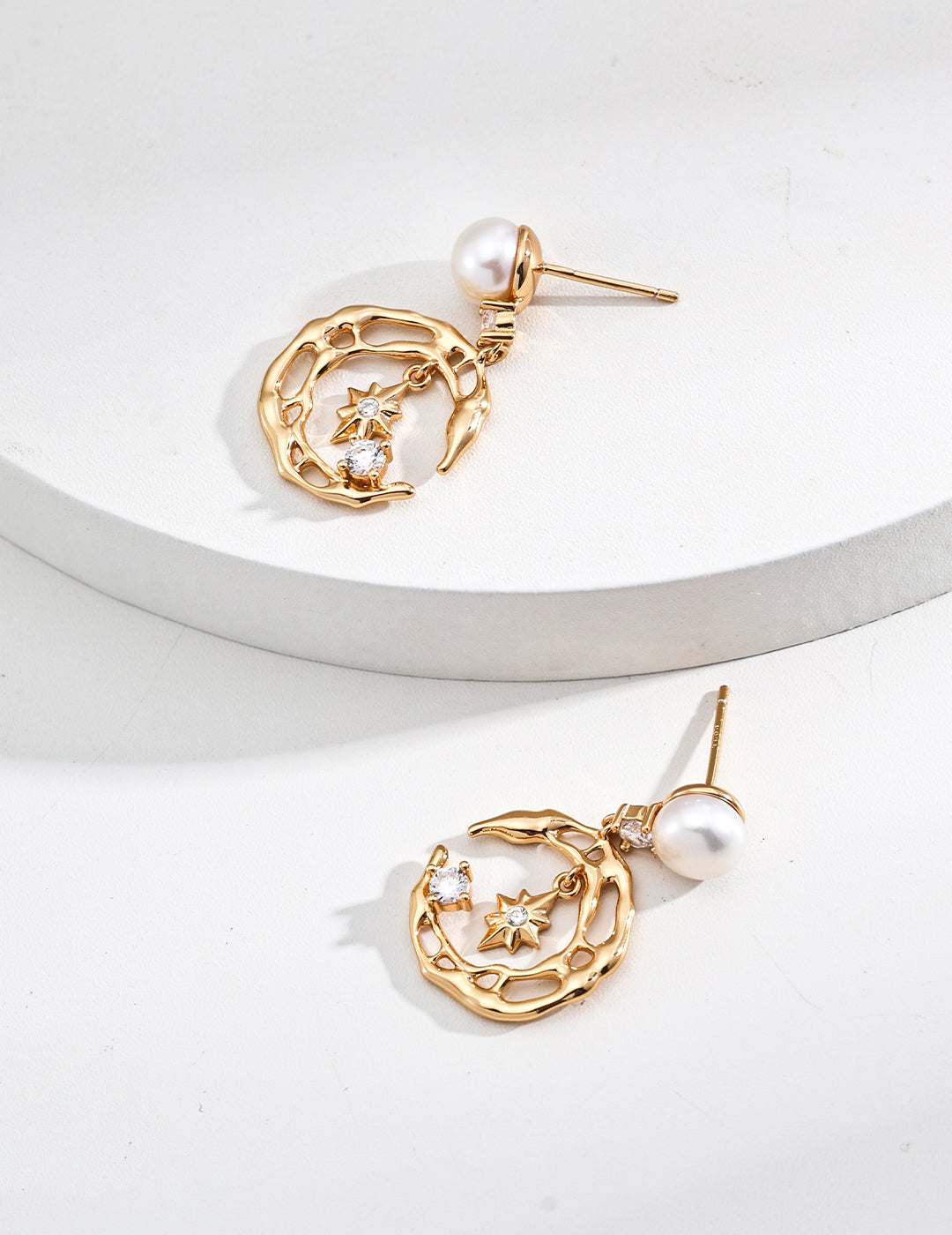 Natural Pearl Star and Moon Earrings