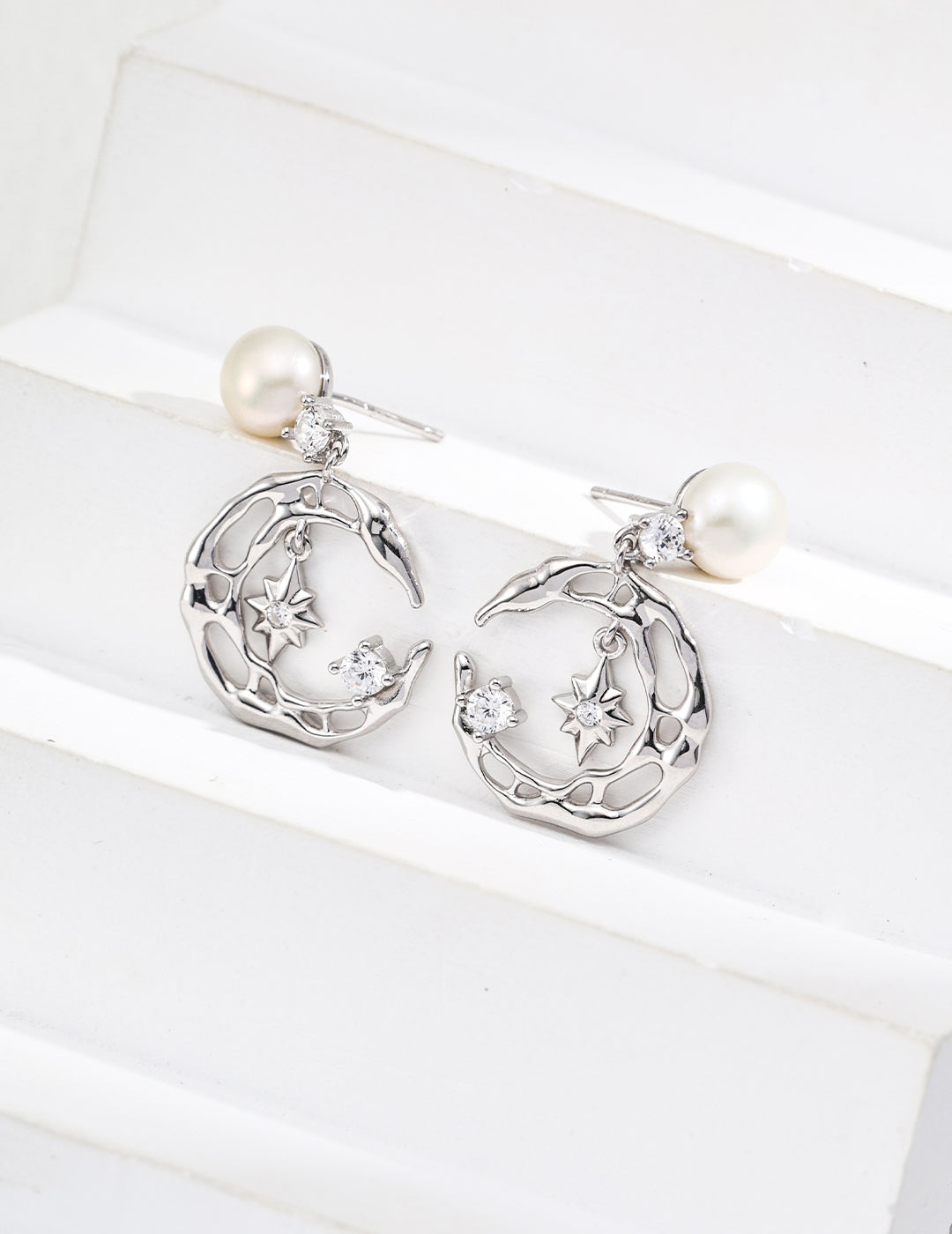 Natural Pearl Star and Moon Earrings