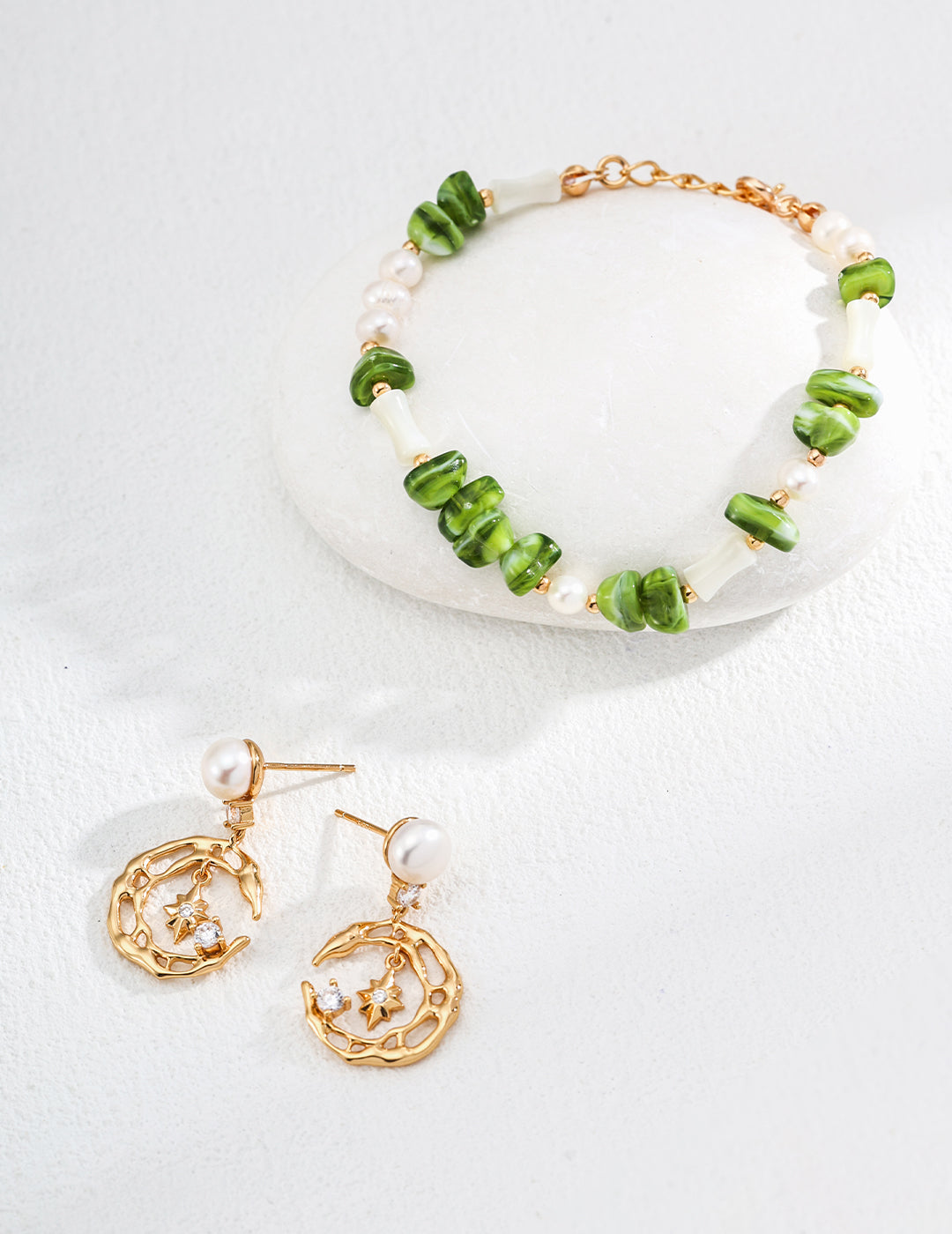 Natural Pearl Star and Moon Earrings