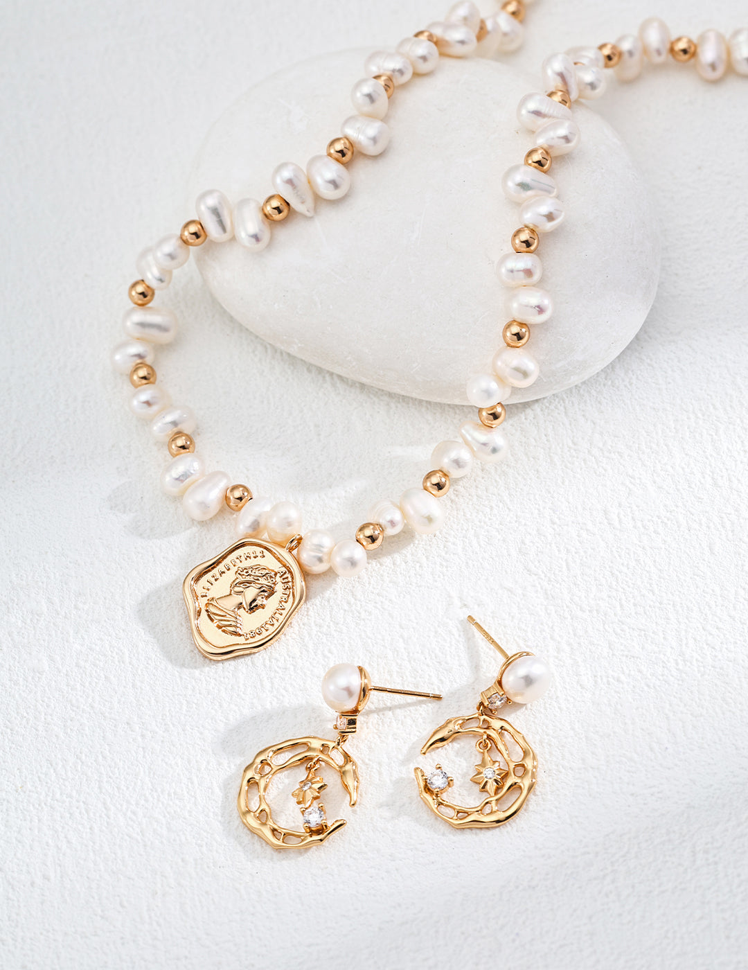 Natural Pearl Star and Moon Earrings