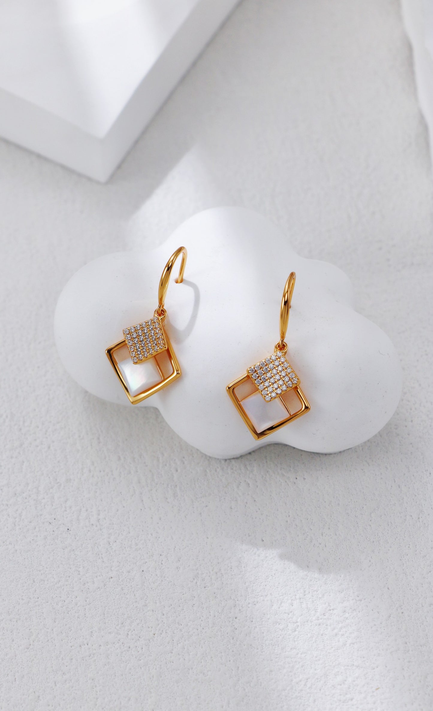 White Mother-of-Pearl and Zirconia Earrings