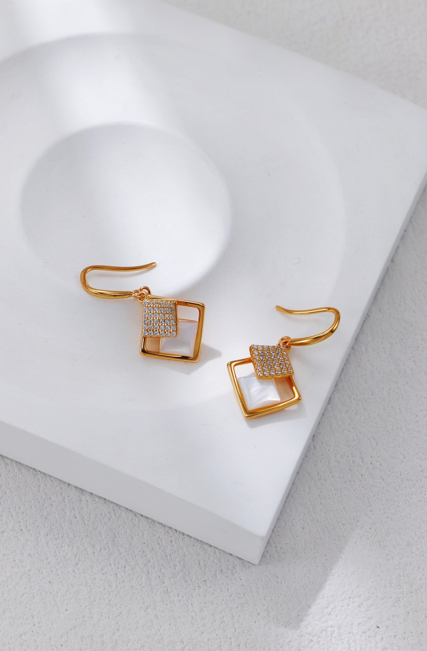 White Mother-of-Pearl and Zirconia Earrings
