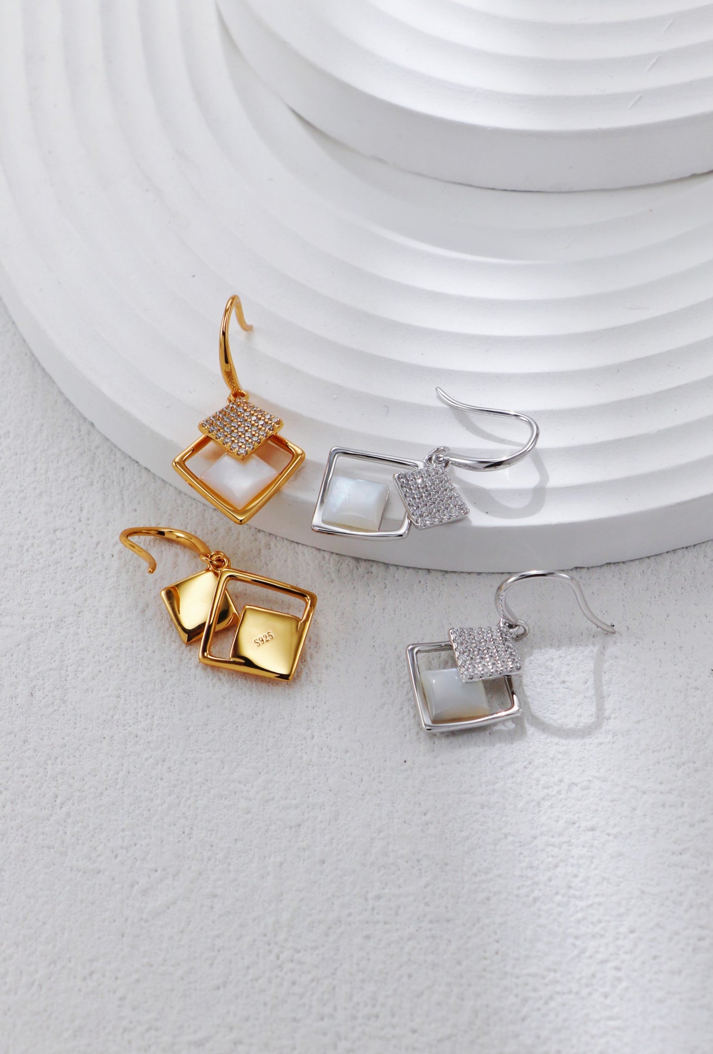 White Mother-of-Pearl and Zirconia Earrings