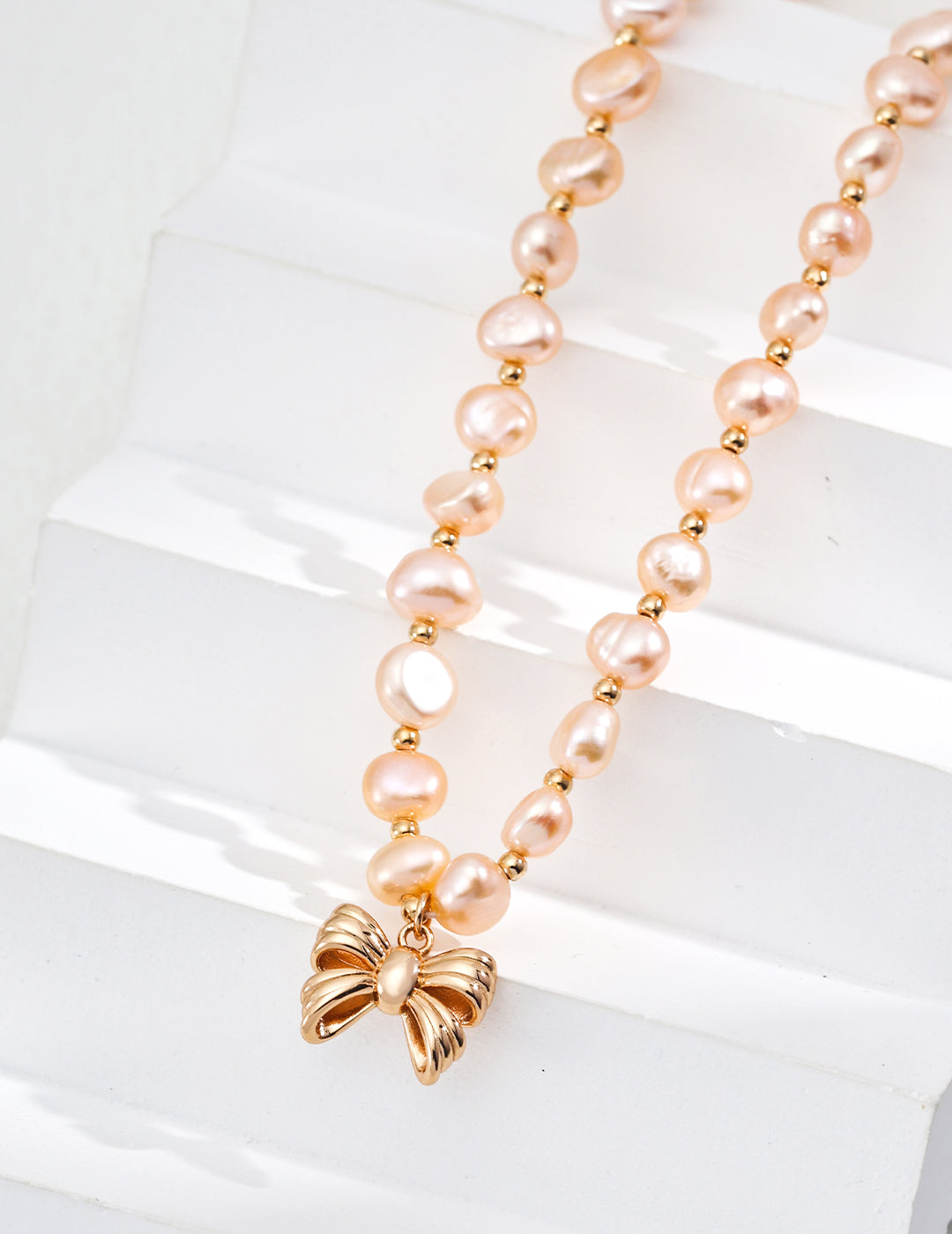 Champagne Gold Pearl Bow Necklace