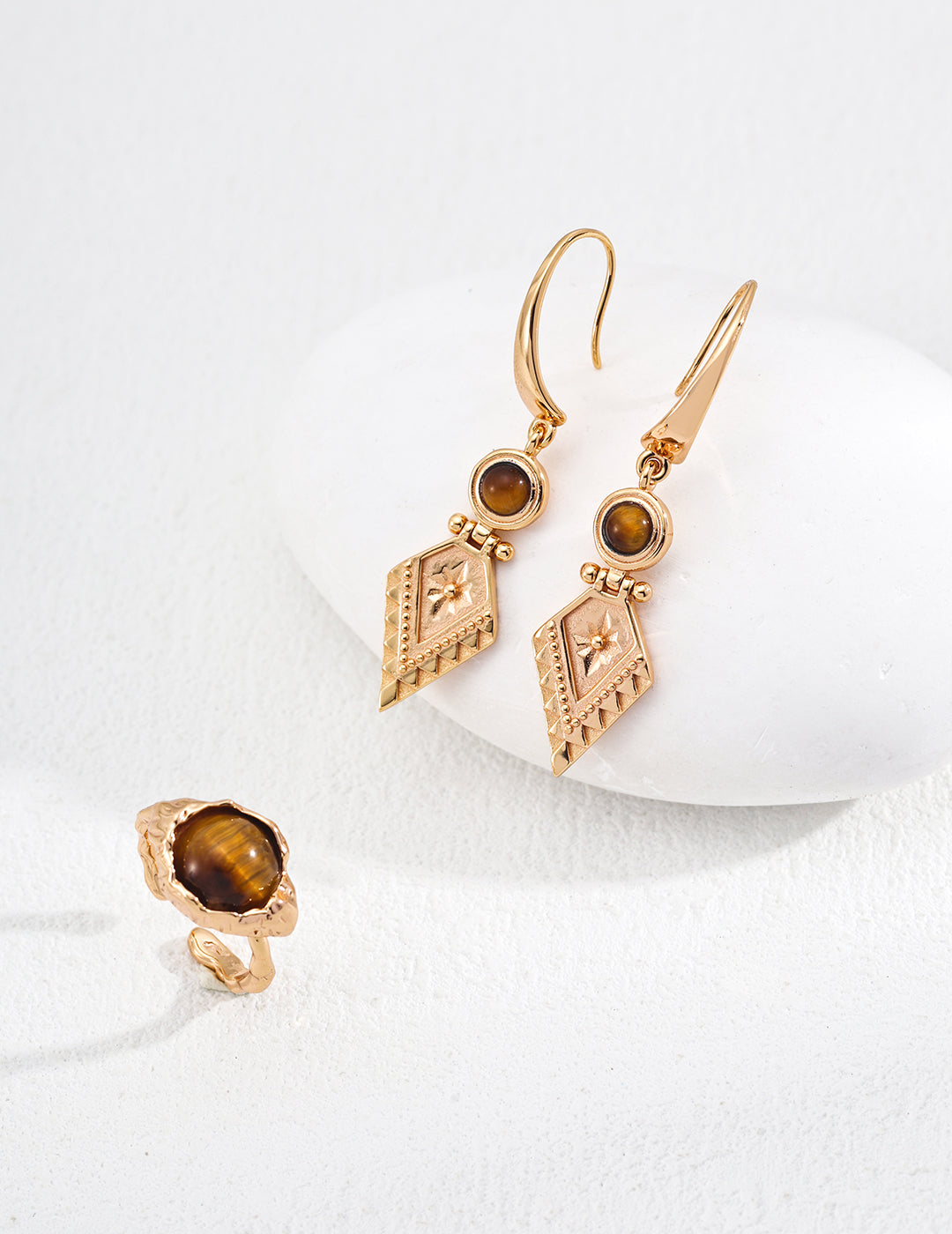 Geometric Vintage Tiger's Eye Earrings