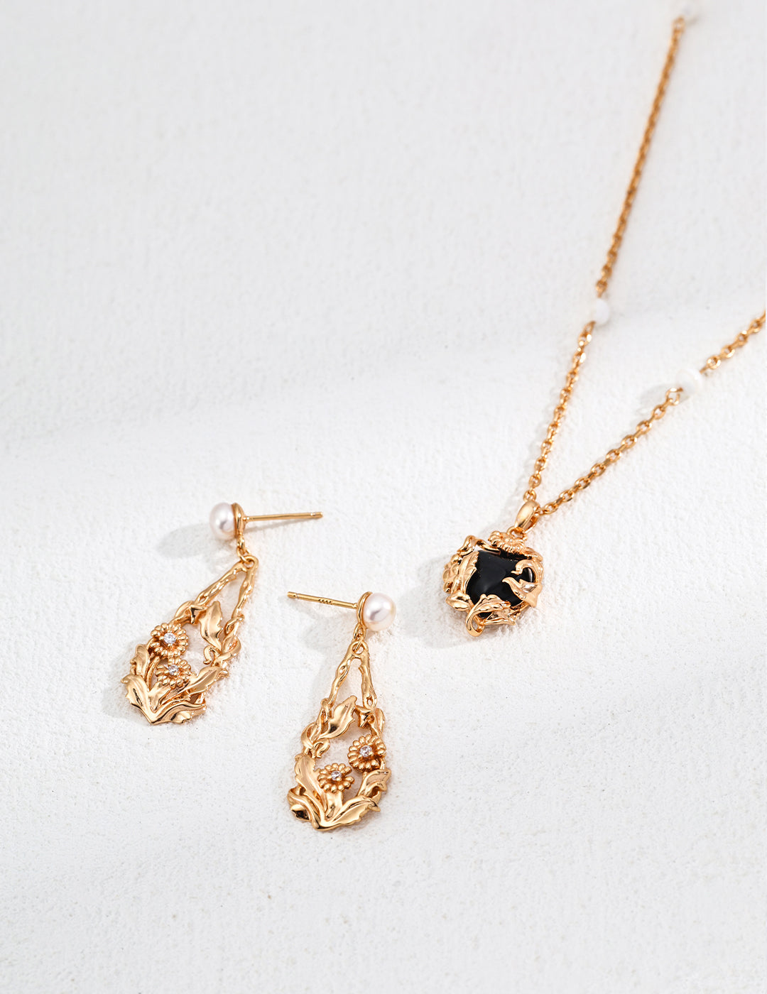 Flower-Shaped Natural Pearl and Zircon Earrings