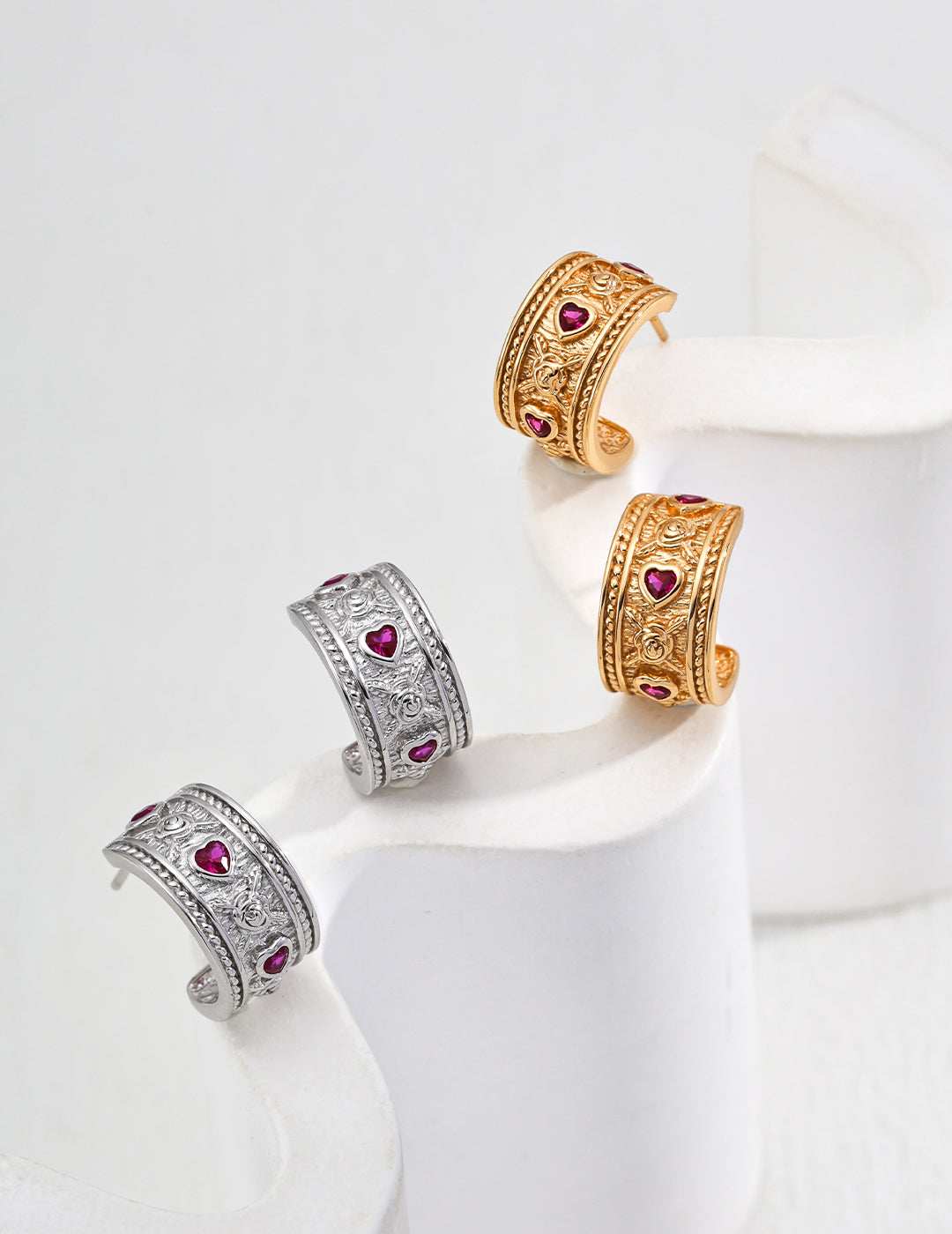 Vintage Heart-Shaped Zircon Earrings