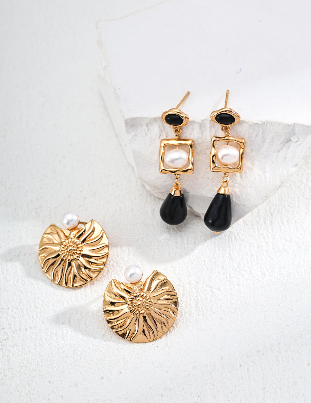Natural Pearl Black Onyx Earrings