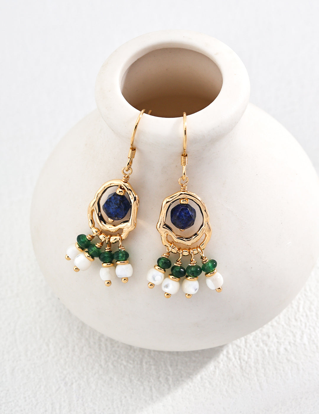 Synthetic Emerald Lapis Lazuli Shell Earrings