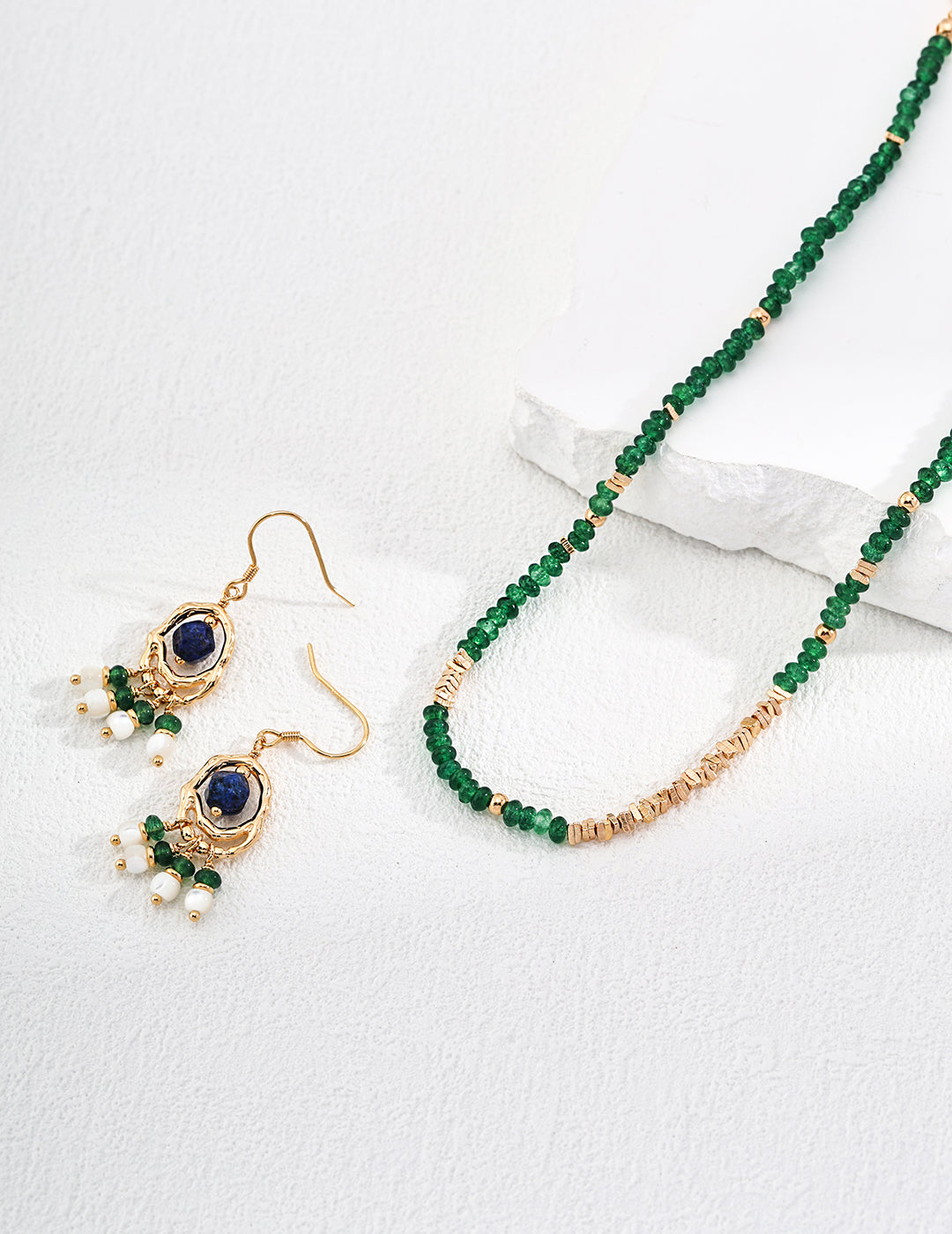 Synthetic Emerald Lapis Lazuli Shell Earrings