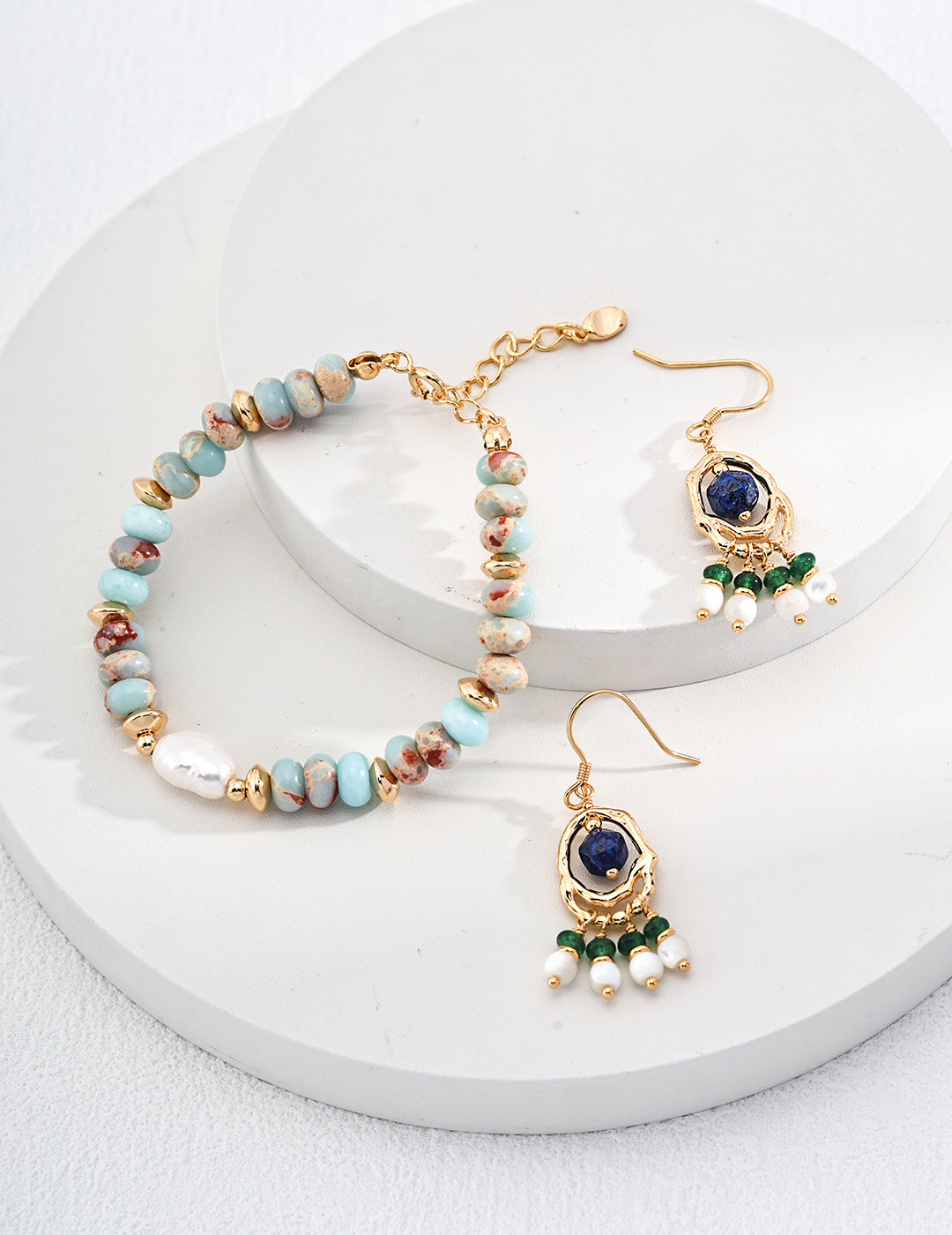 Synthetic Emerald Lapis Lazuli Shell Earrings