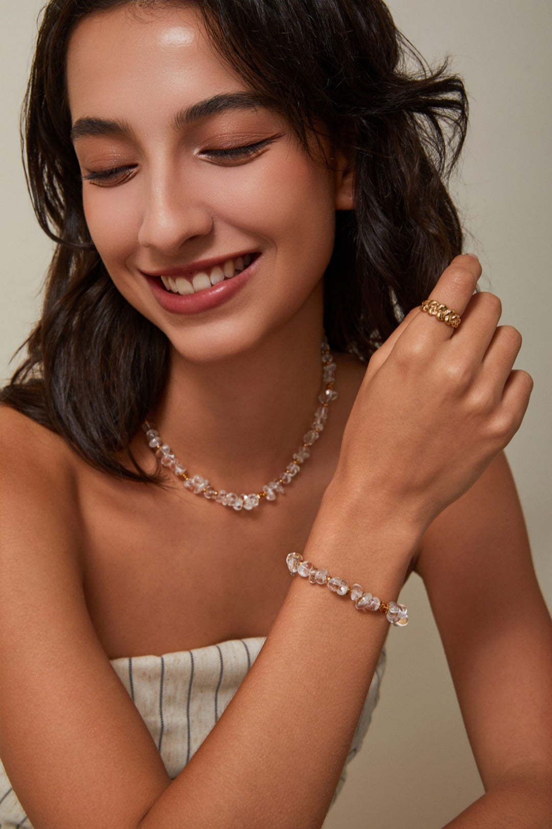 Gold Beads And White Crystal Bracelet