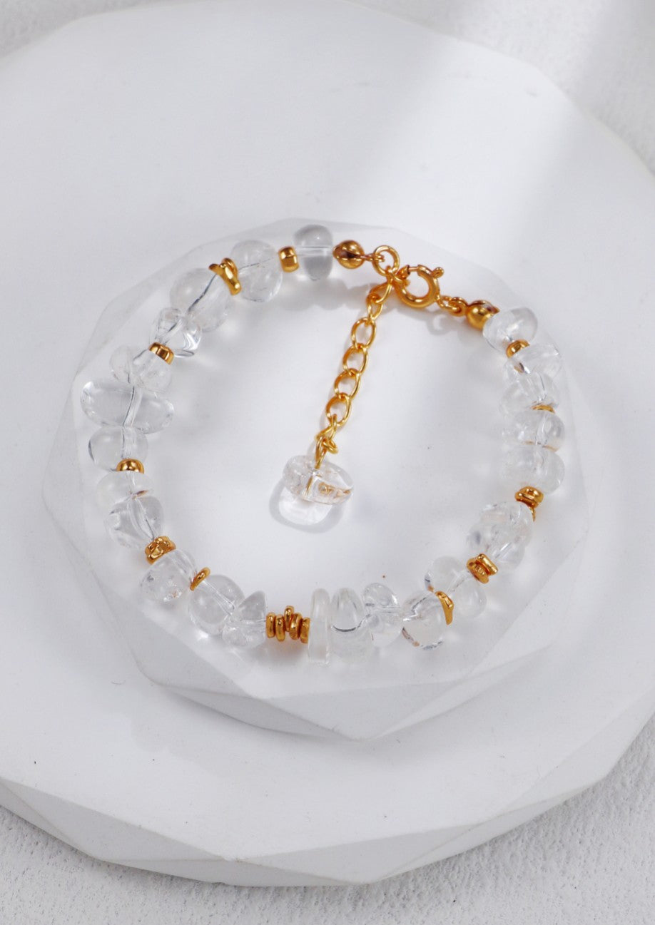 Gold Beads And White Crystal Bracelet