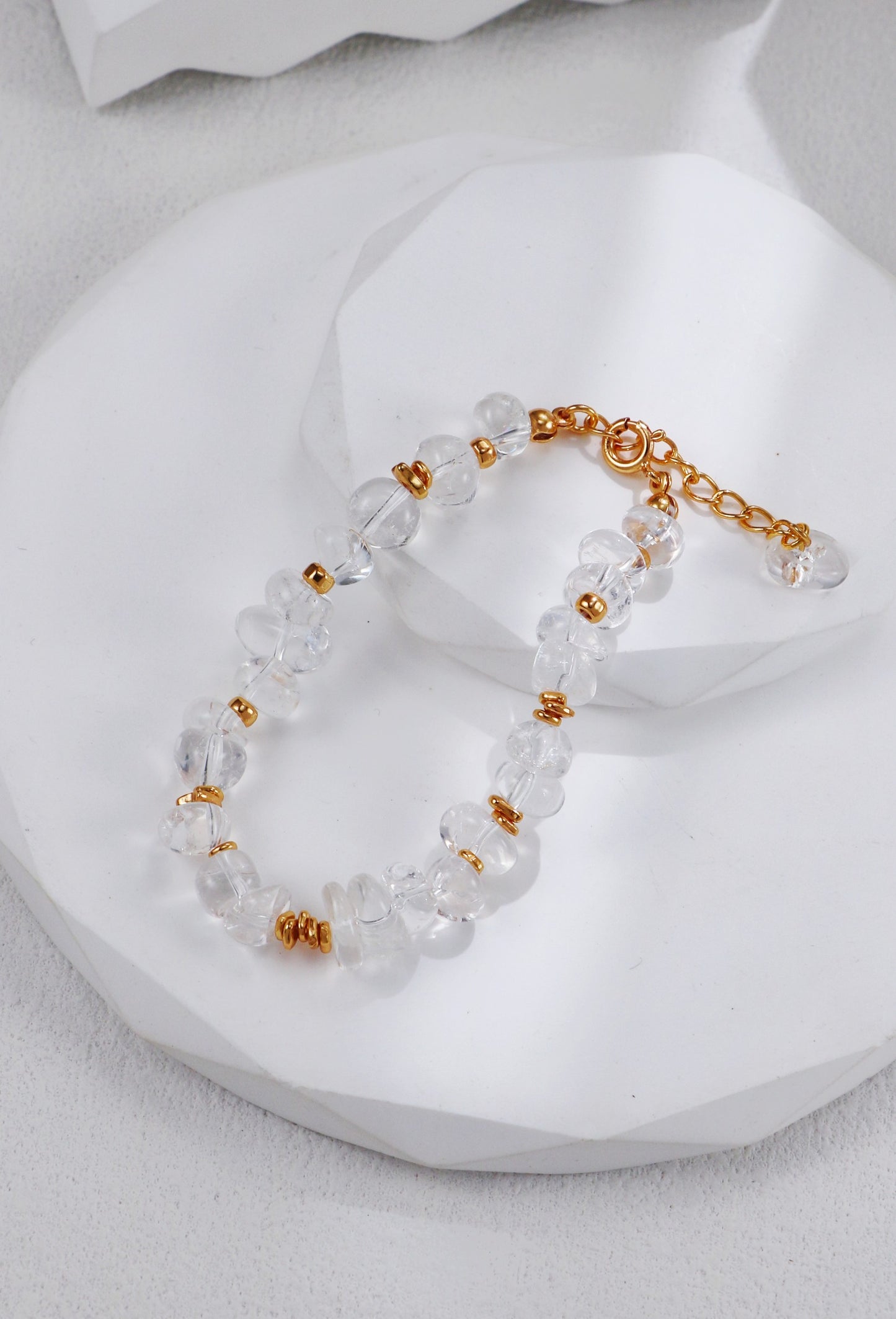 Gold Beads And White Crystal Bracelet