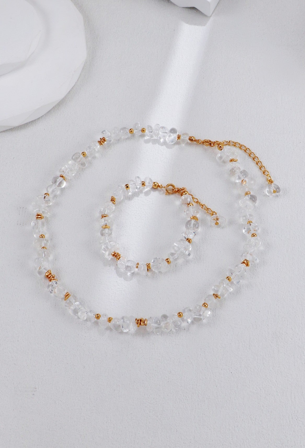 Gold Beads And White Crystal Bracelet