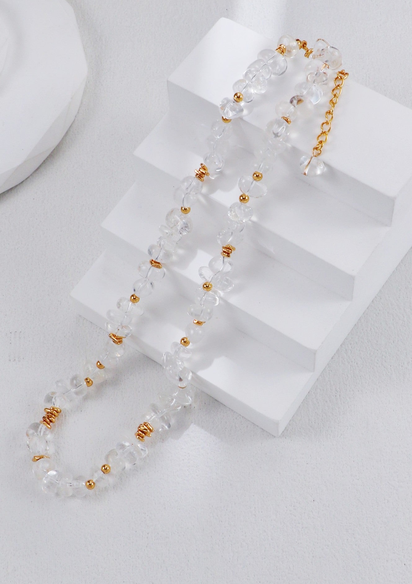 Gold Beads And White Crystal Necklace