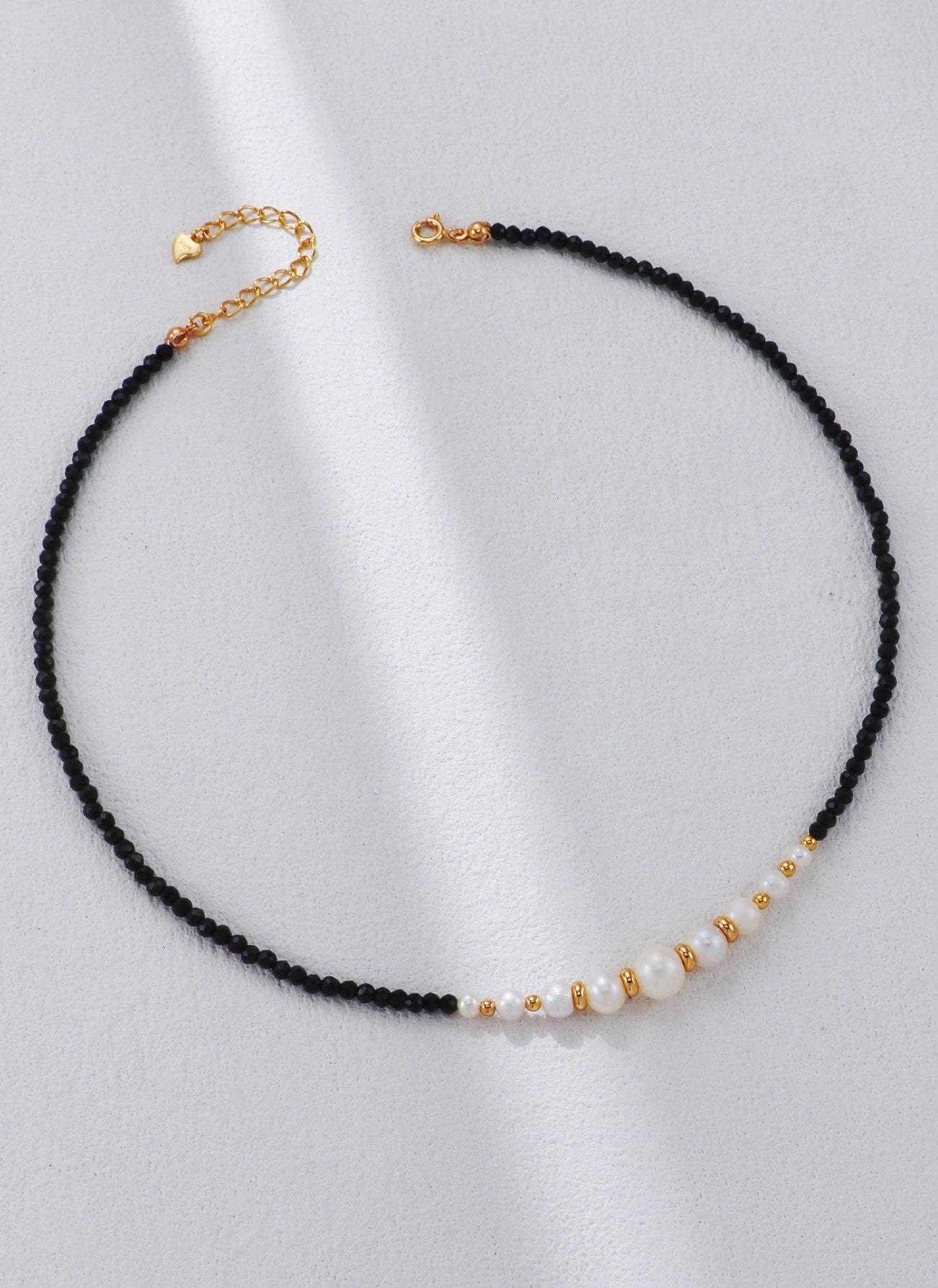 Gold Bead Black Spinel Pearl Necklace