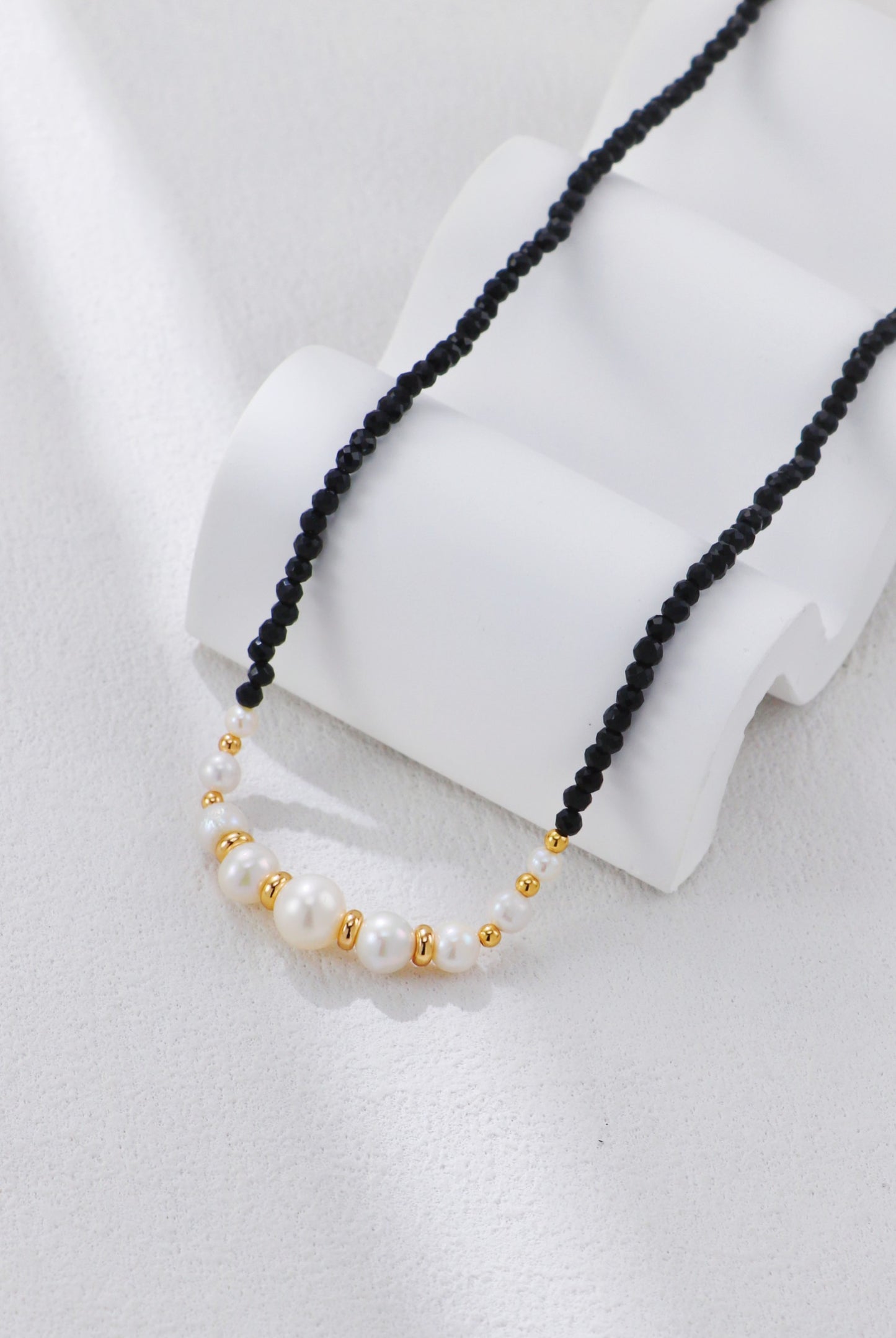 Gold Bead Black Spinel Pearl Necklace