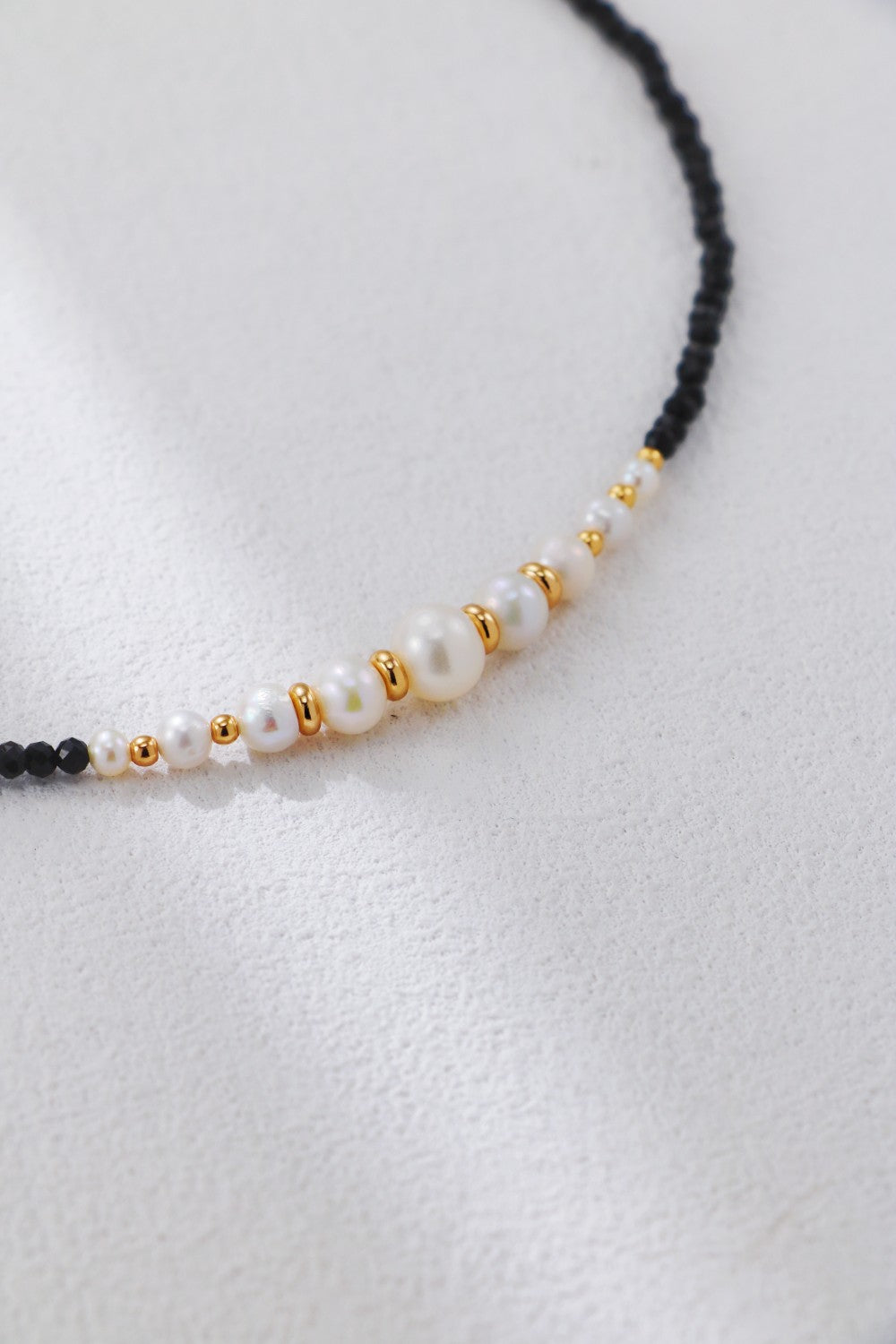 Gold Bead Black Spinel Pearl Necklace