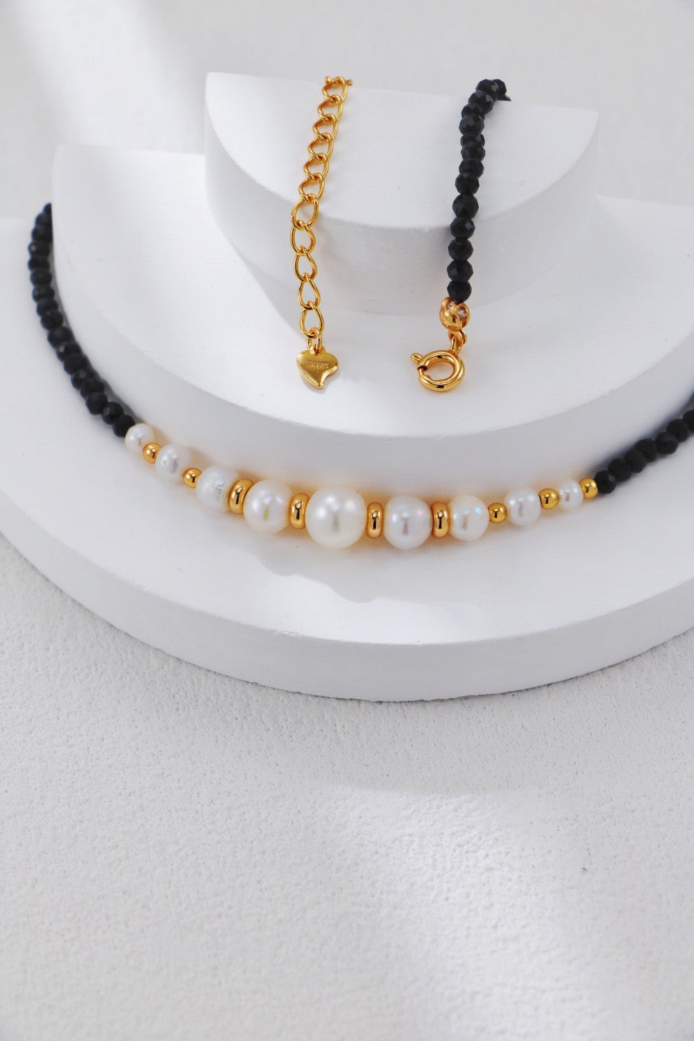 Gold Bead Black Spinel Pearl Necklace
