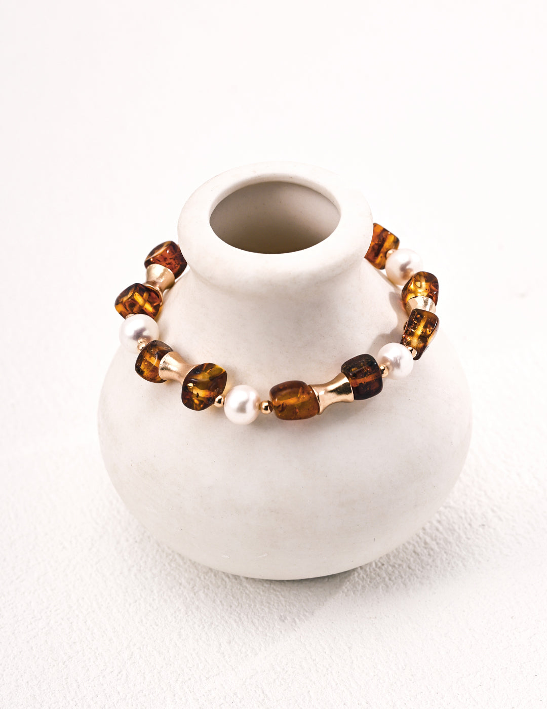Vintage Natural Pearl Flower Amber Bracelet