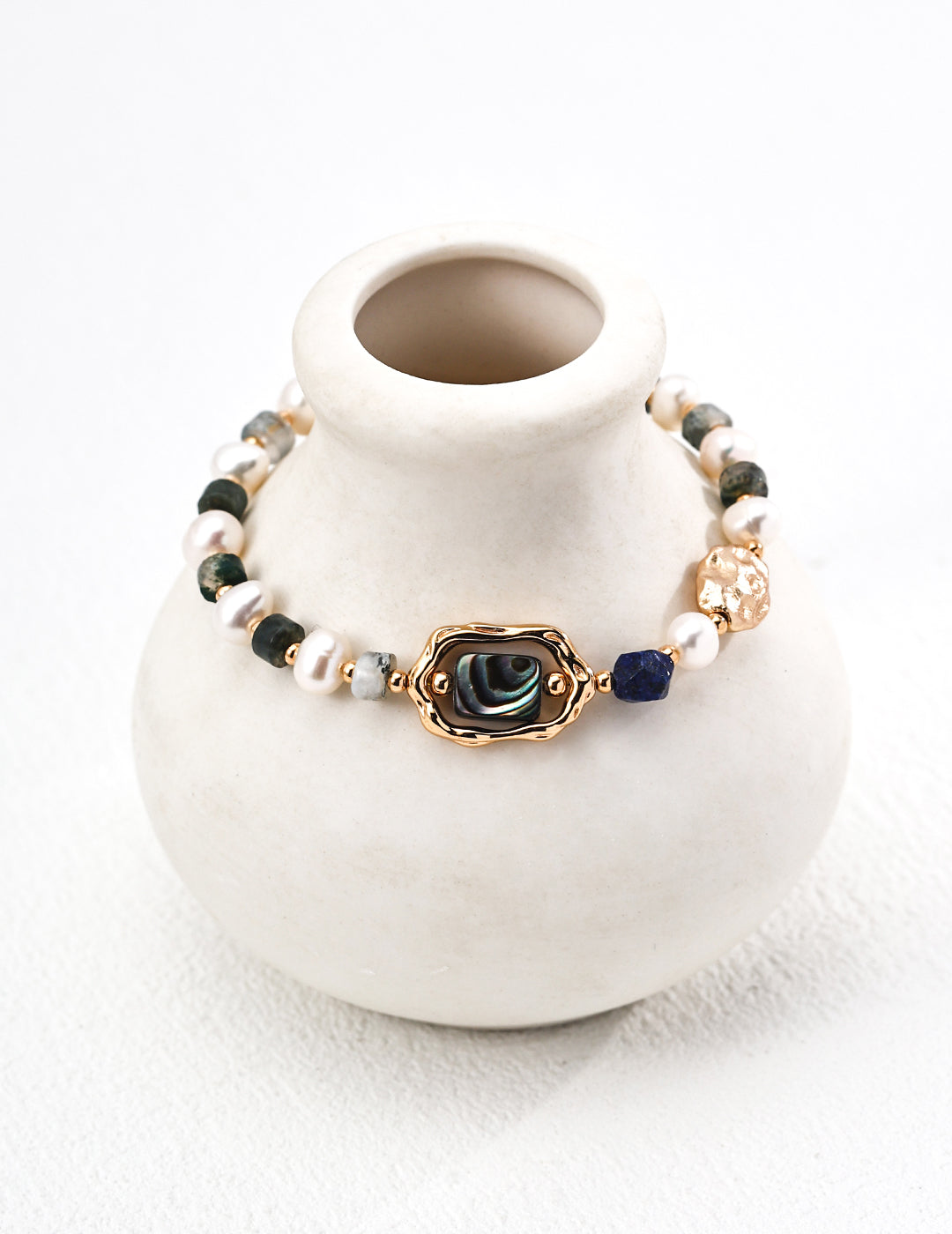 Natural Pearl Lapis Lazuli and Agate Bracelet