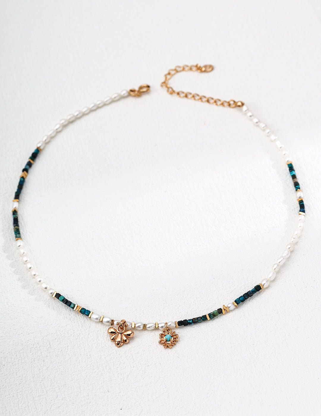 Natural Pearl Malachite Turquoise Necklace