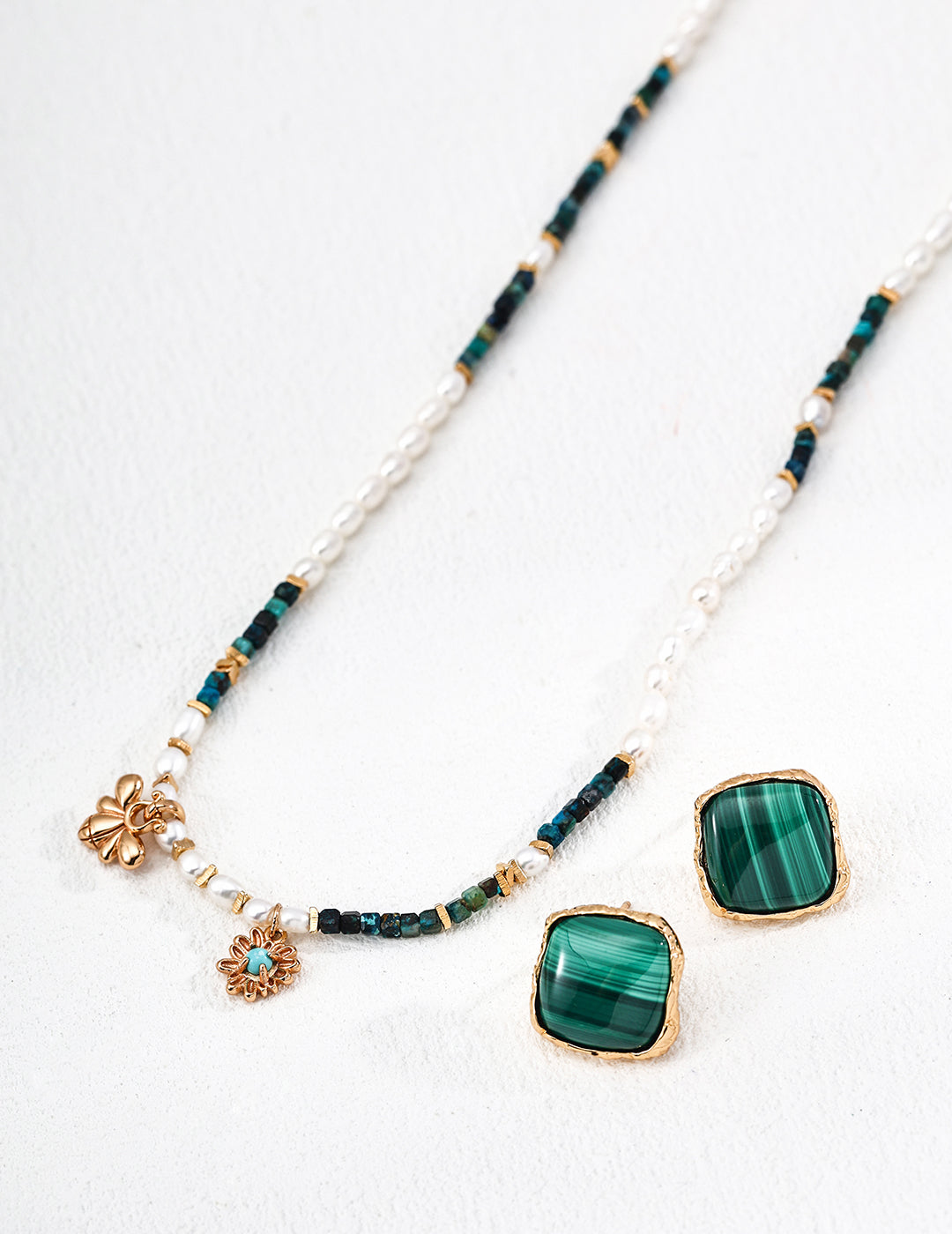 Natural Pearl Malachite Turquoise Necklace