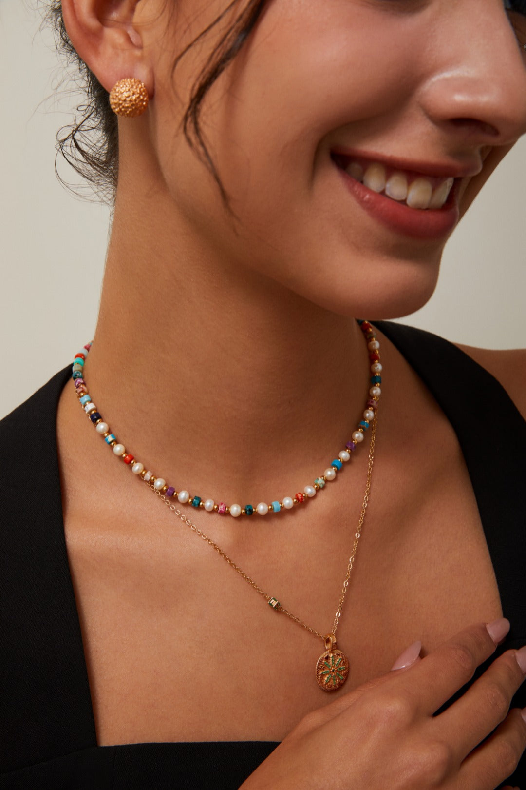 Rainbow Stone Pearl Necklace