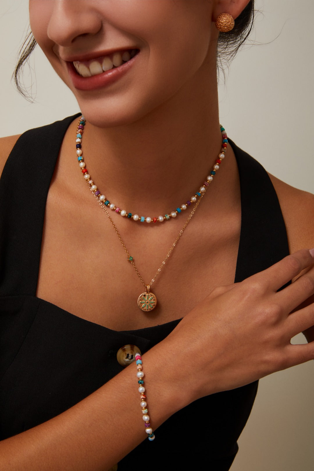 Rainbow Stone Pearl Necklace
