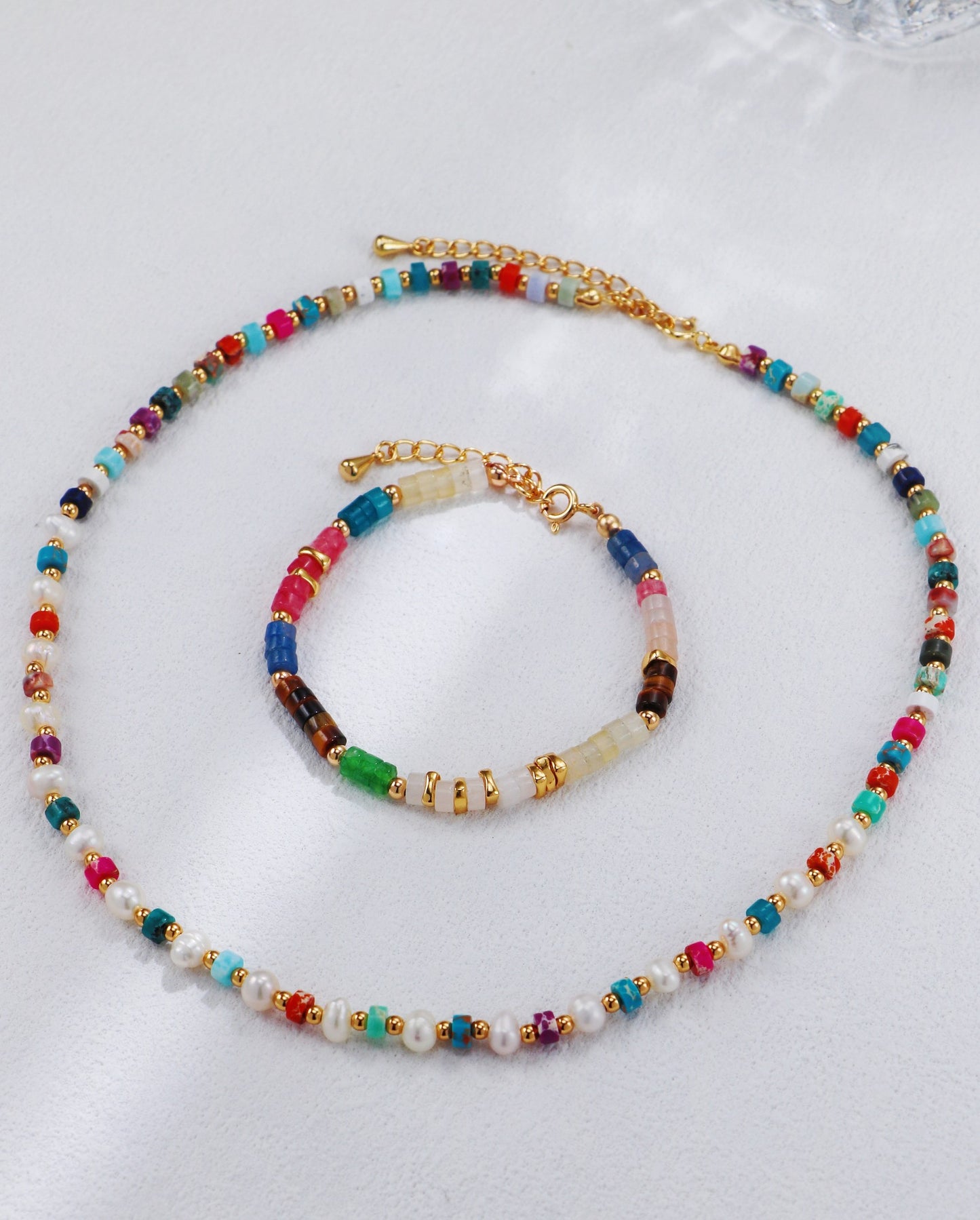 Rainbow Stone Pearl Necklace