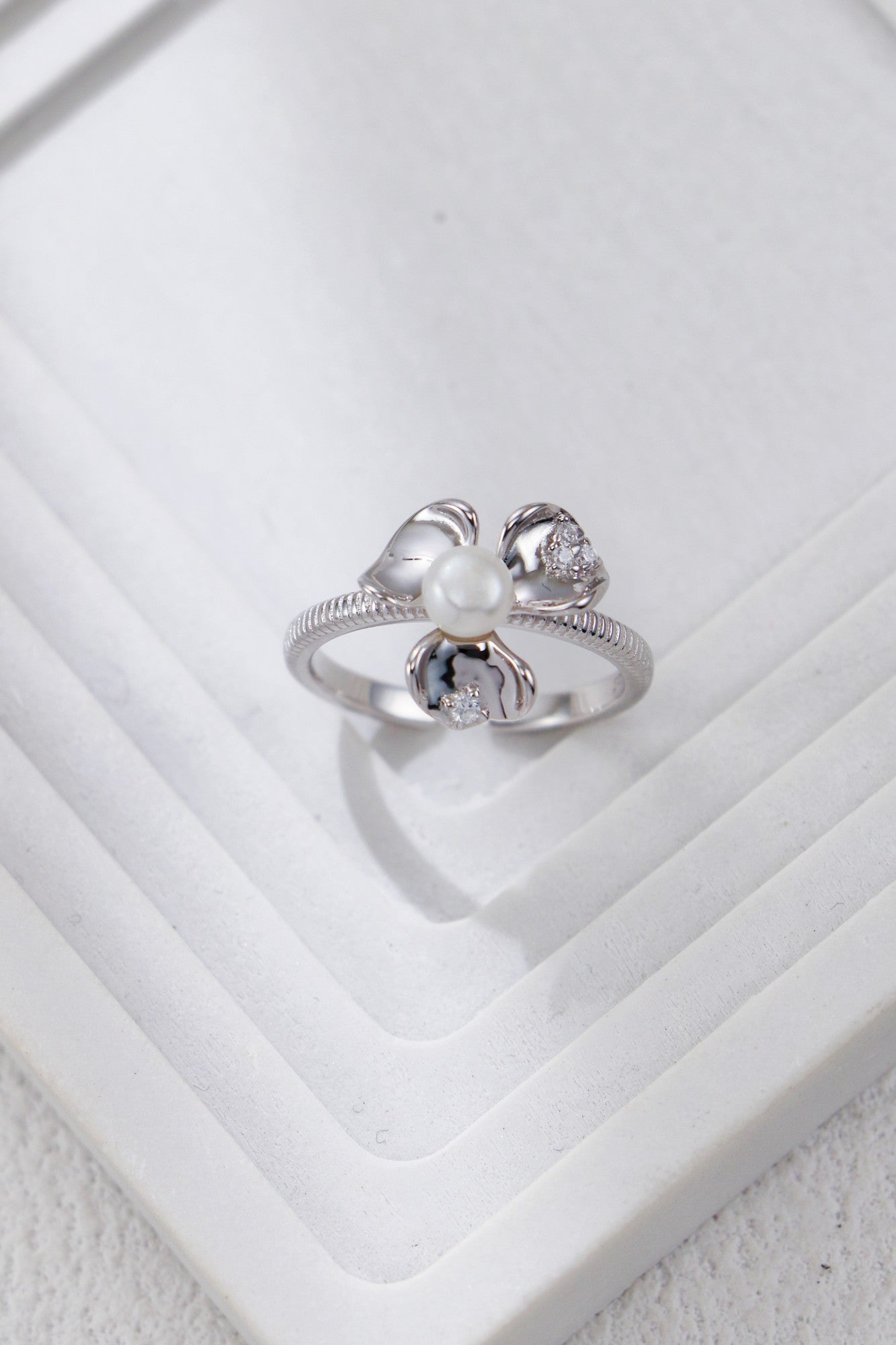 Petal Pearl and Zirconia Ring