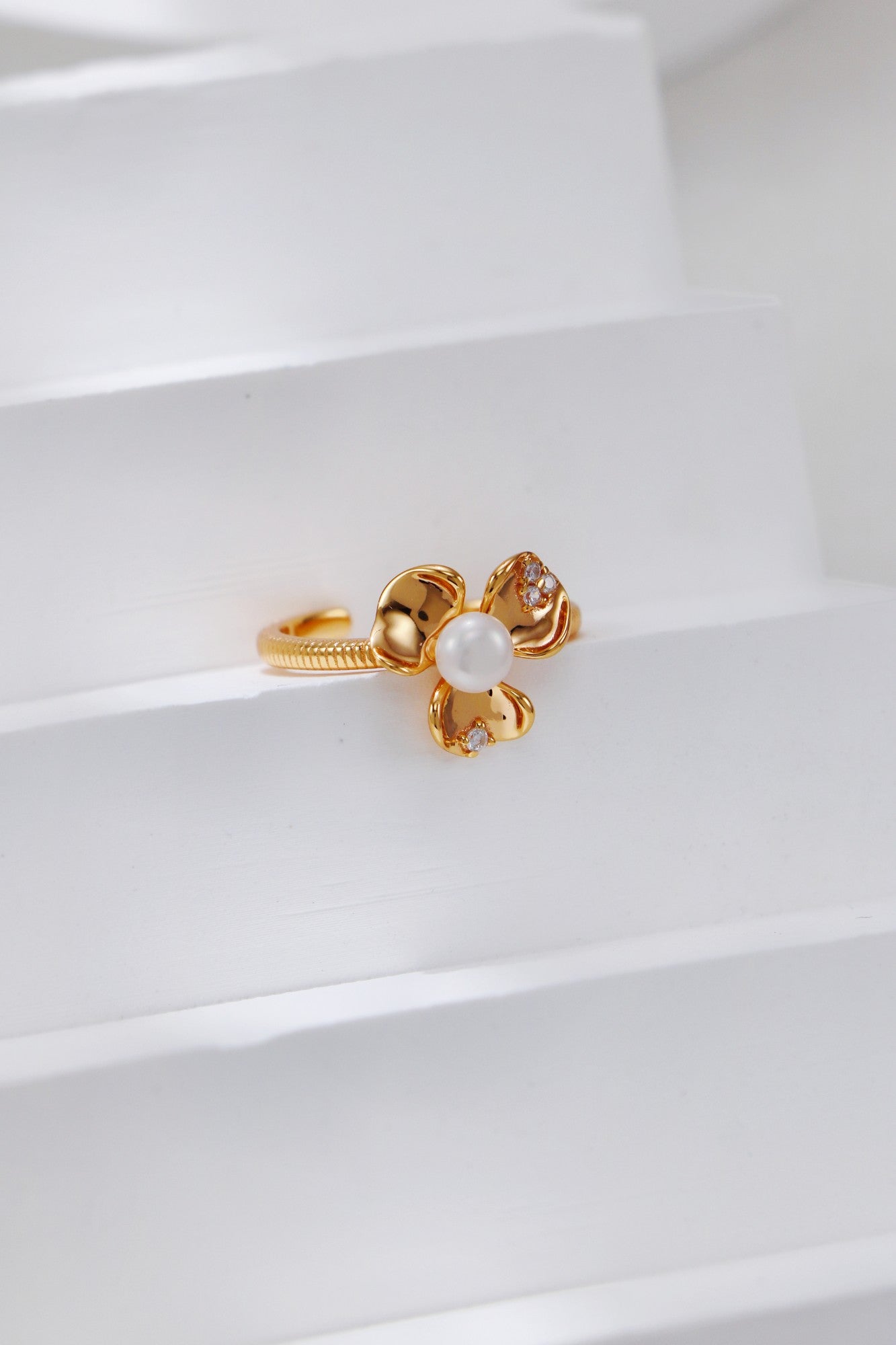 Petal Pearl and Zirconia Ring