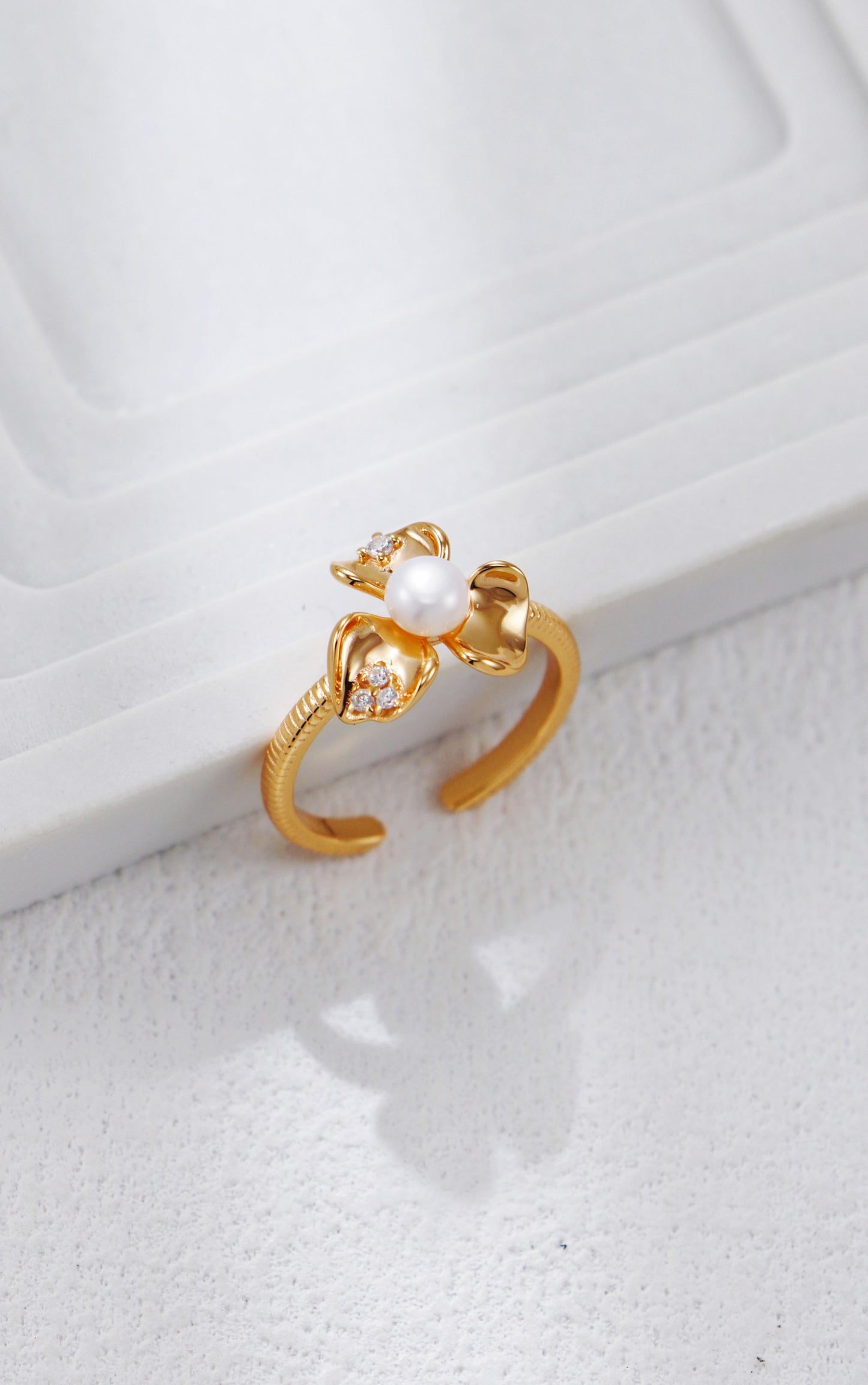 Petal Pearl and Zirconia Ring