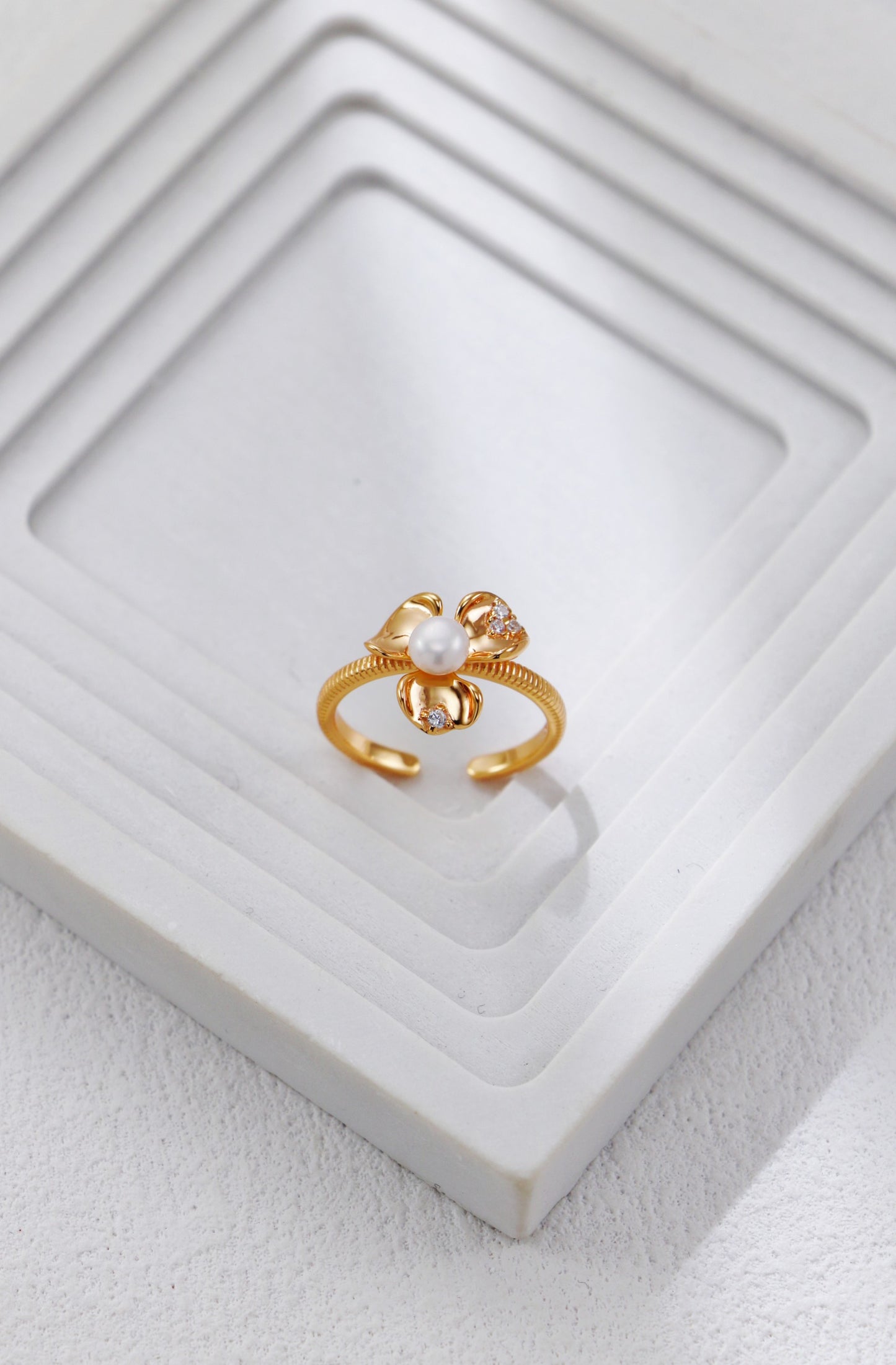 Petal Pearl and Zirconia Ring