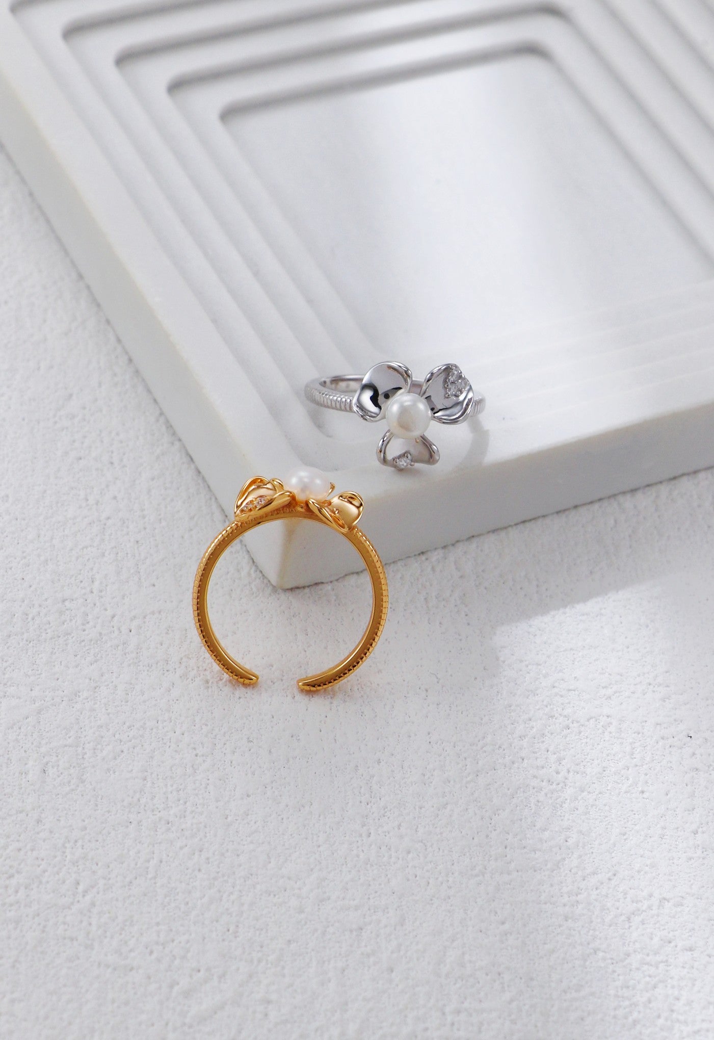 Petal Pearl and Zirconia Ring