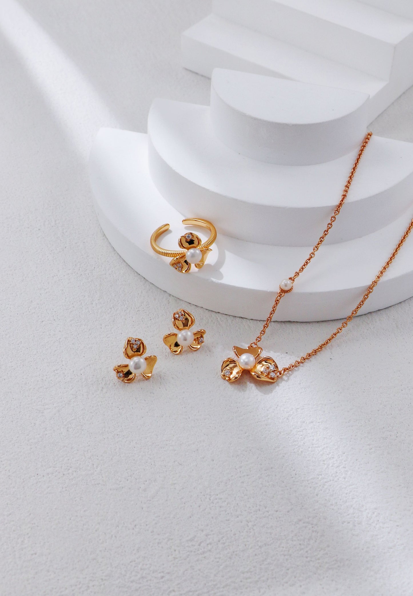 Petal Pearl and Zirconia Ring