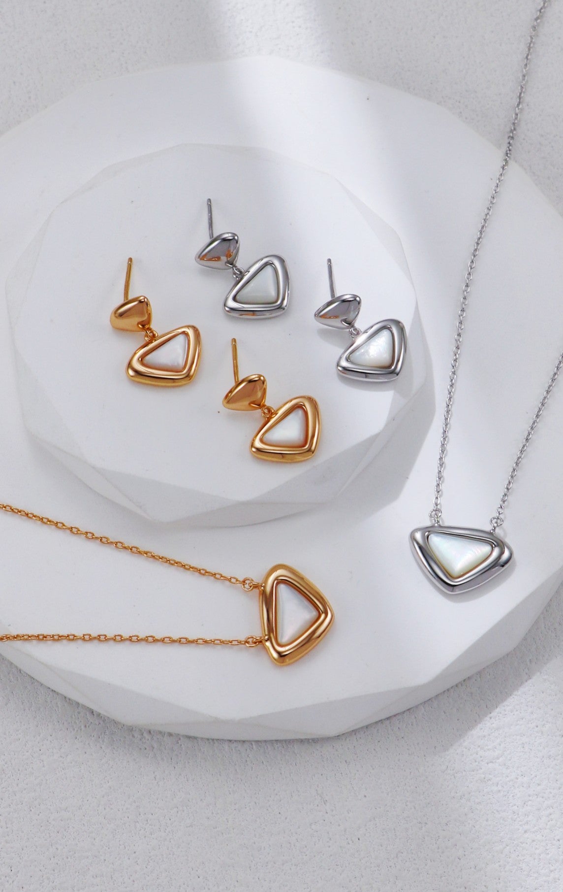 White Shell Triangle Earrings