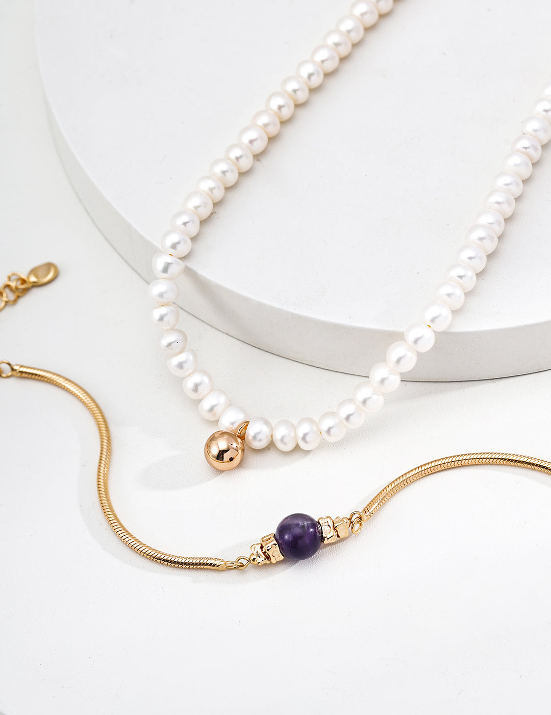 Gold Snake Chain Amethyst Bracelet