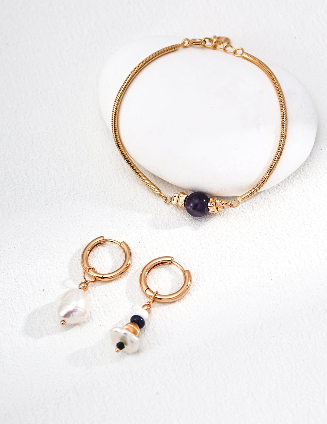 Gold Snake Chain Amethyst Bracelet