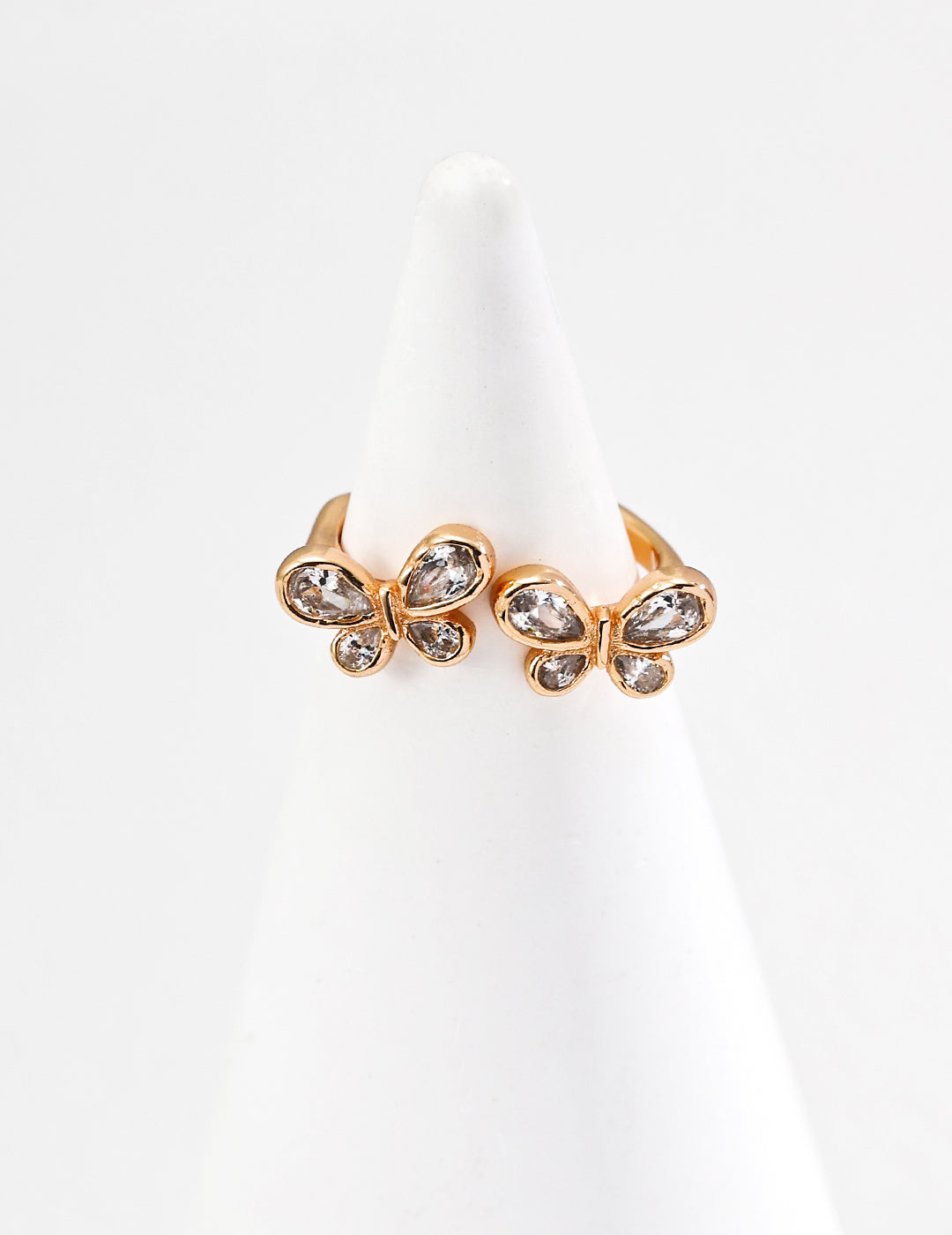 Double Butterfly with Zircon Crystals Ring