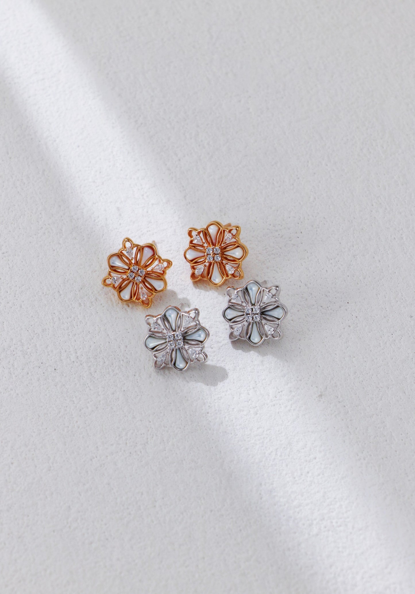 White Shell Starburst Zircon Stud Earrings