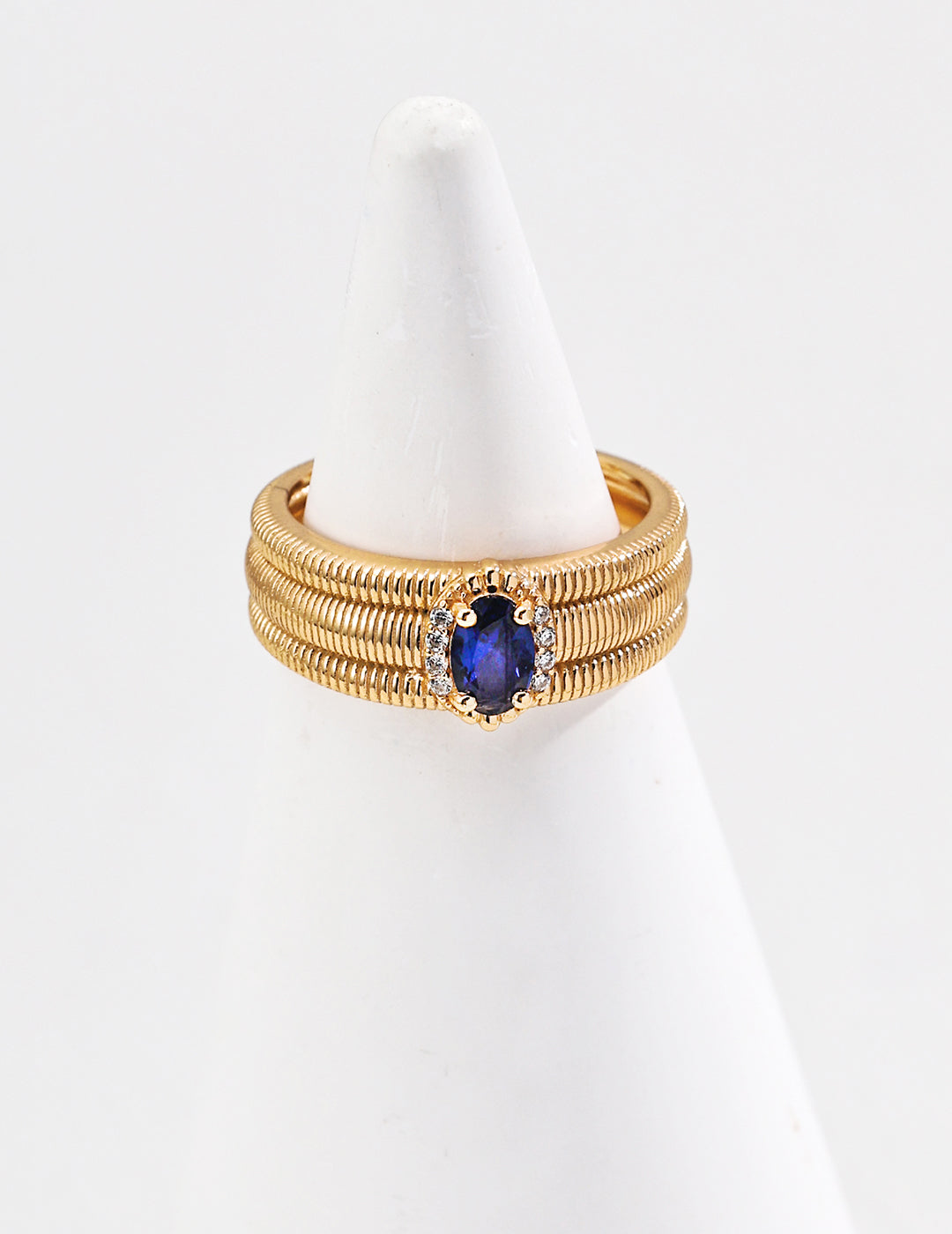 Textured Band Sapphire Zircon Ring