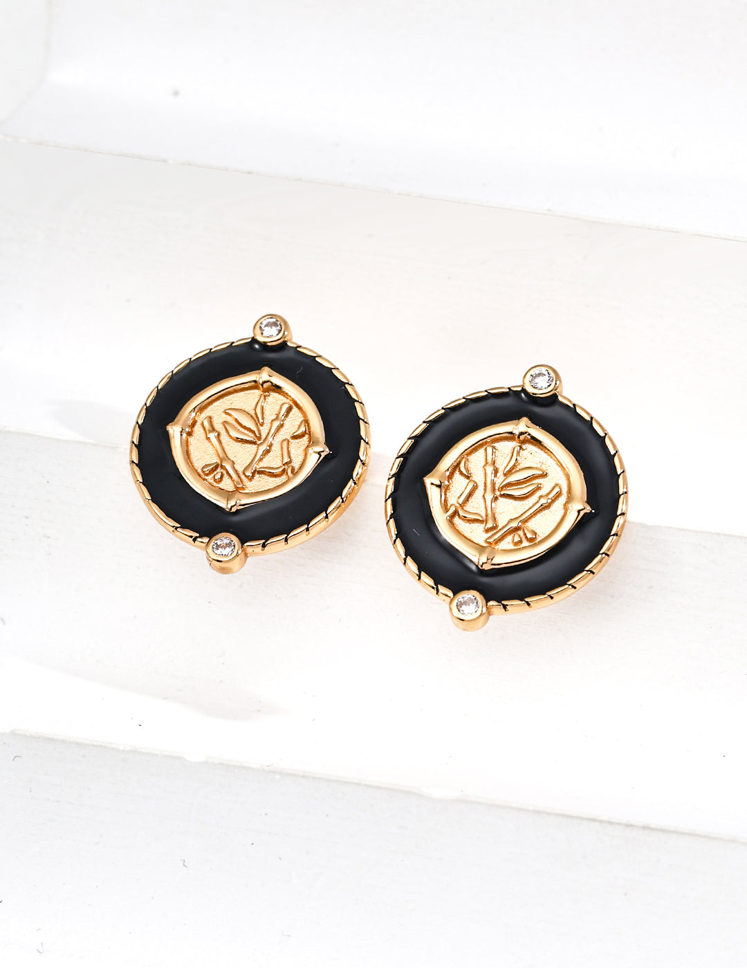 Vintage Style Enamel Circle Stud Earrings