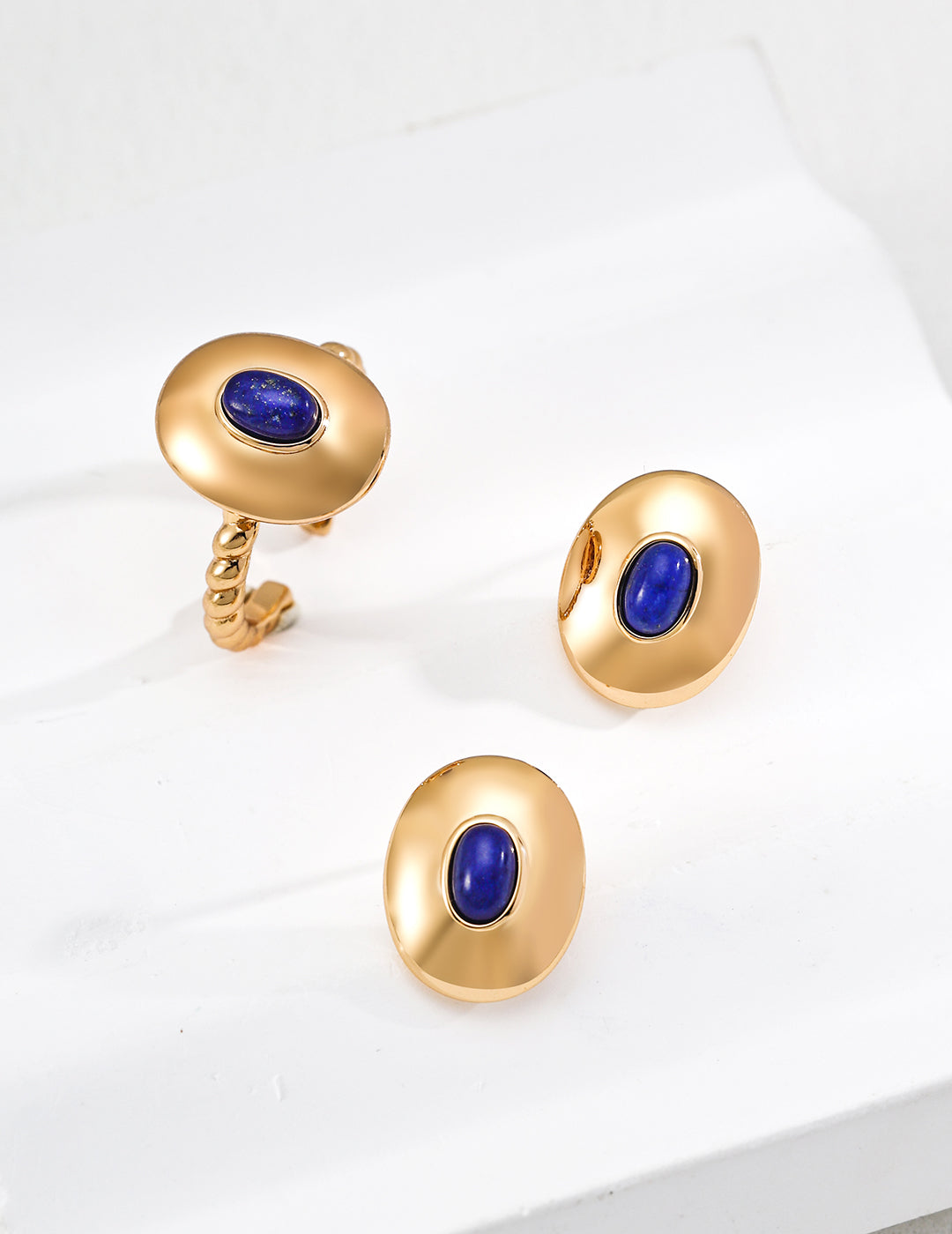 Vintage Style Onyx / Lapis Lazuli Stud Earrings