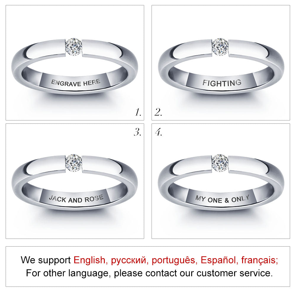 Personal customized titanium steel micro white inlay zircon ring