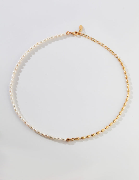 Minimalist Rice Bead Chain Asymmetric Necklace