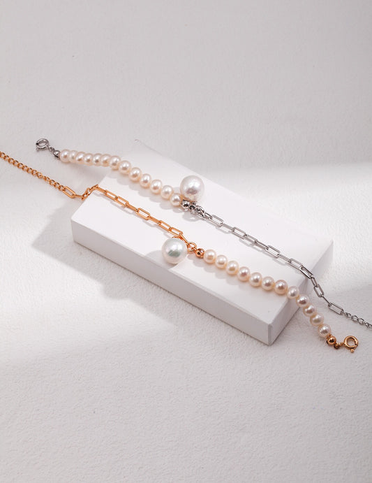 Half Chain Half Pearl Pendant Bracelet