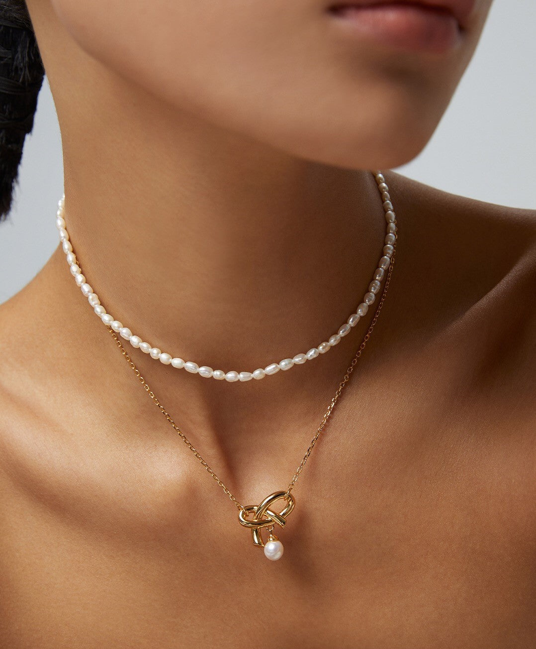 Love Bow Charm with Dainty Floating Pearl Necklace